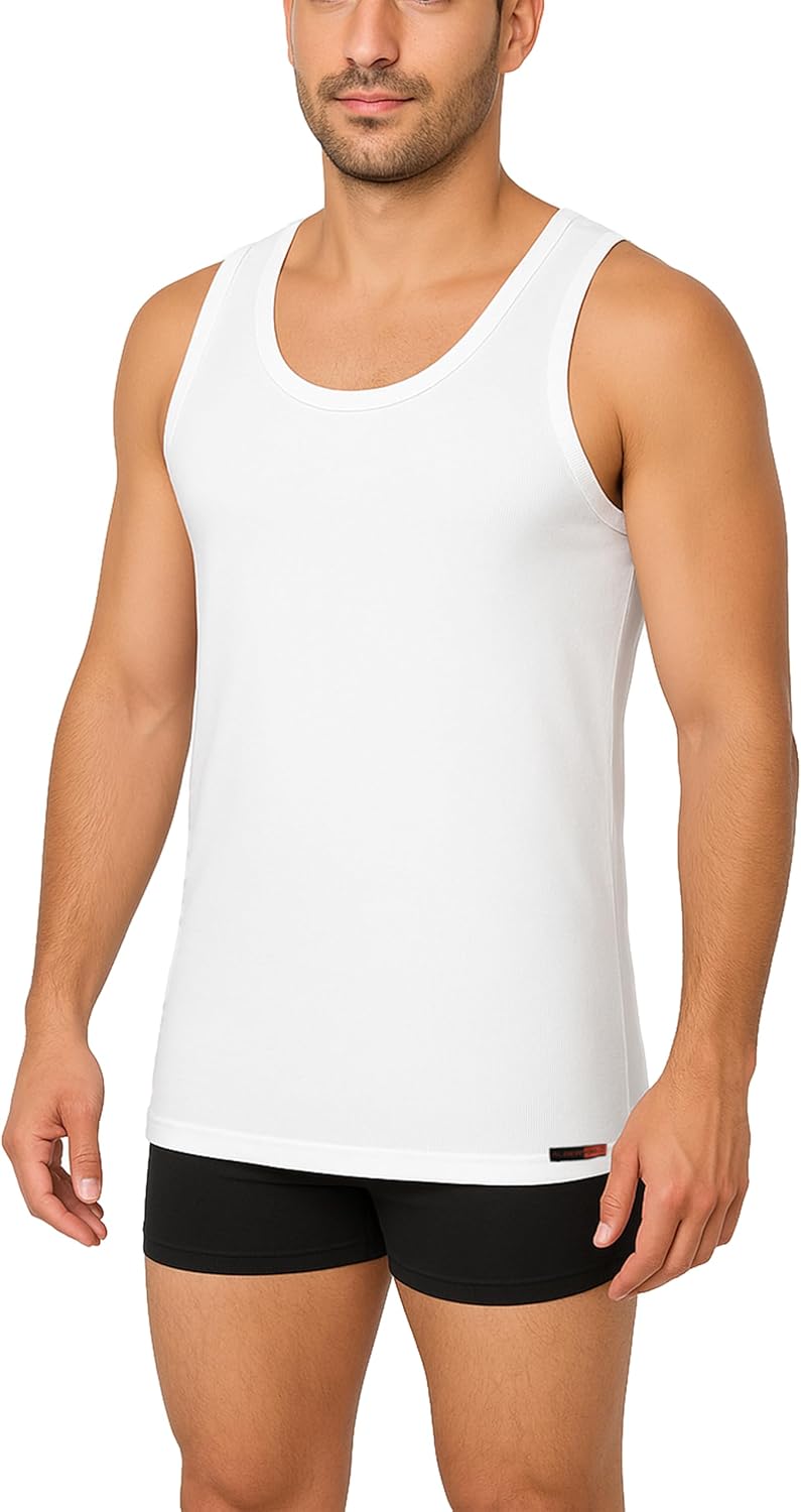 ALBERT KREUZ Tank top Sleeveless A-Shirt 100% Organic Cotton Rib White