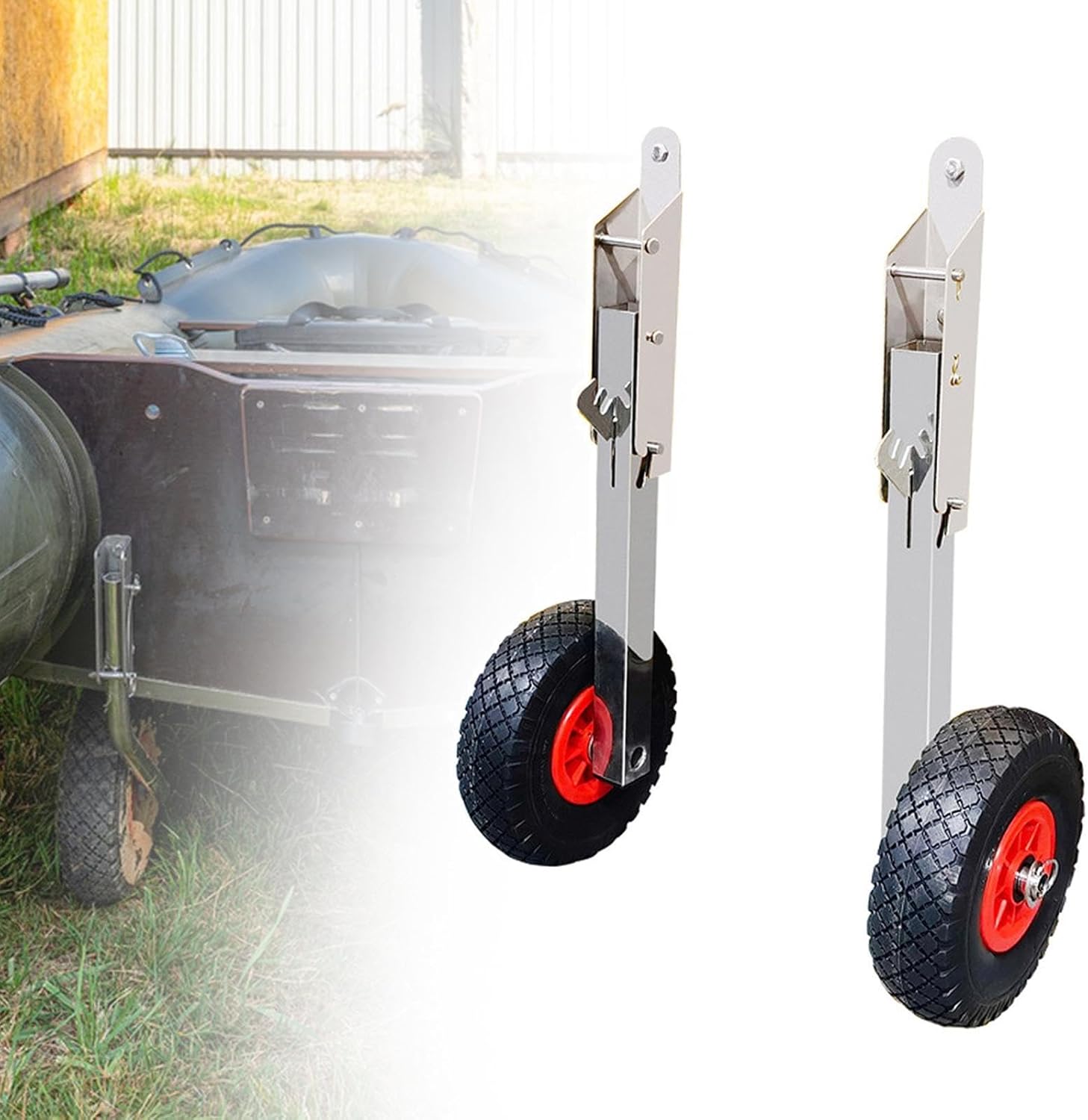 2 Pieces Boat Wheel Marine Hardware with Stainless Steel Bracket Portable Transom Launch Wheel for Sailing Dinghies