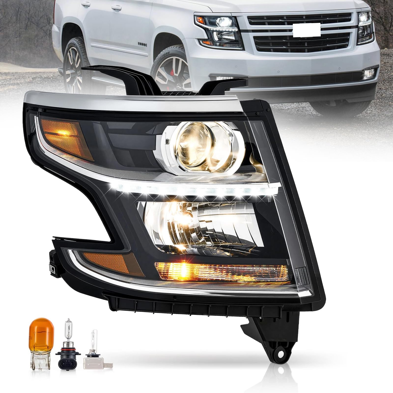 Photo 1 of SHINESELL Right HID/Xenon Projector Headlight w/LED DRL Fit for 2015 2016 2017 2018 2019 2020 Chevy Tahoe Suburban HID Hedlamp Replacement Passenger Side GM2503406 84582598