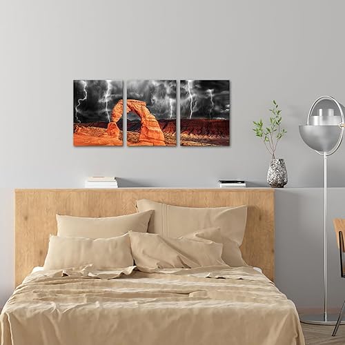 Miniatura 5 de KLVOS Arte de pared de 3 piezas con diseño de arcos de Parque Nacional, impresión en lienzo delicado arco Utah Estados Unidos con tormenta