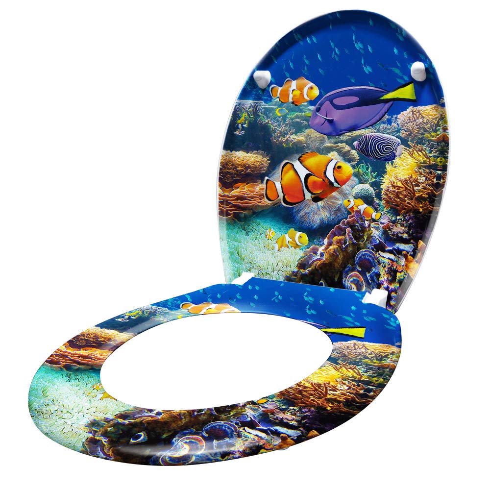 Aufun Asiento de Inodoro con Cierre Suave Asiento de Inodoro de Plástico Duro Asiento de Inodoro Antibacteriano de Duroplast Tamaño Universal, 25 Imágenes para Elegir - Peces Submarinos | Asiento de inodoro de plástico duro, tamaño universal, alta calidad