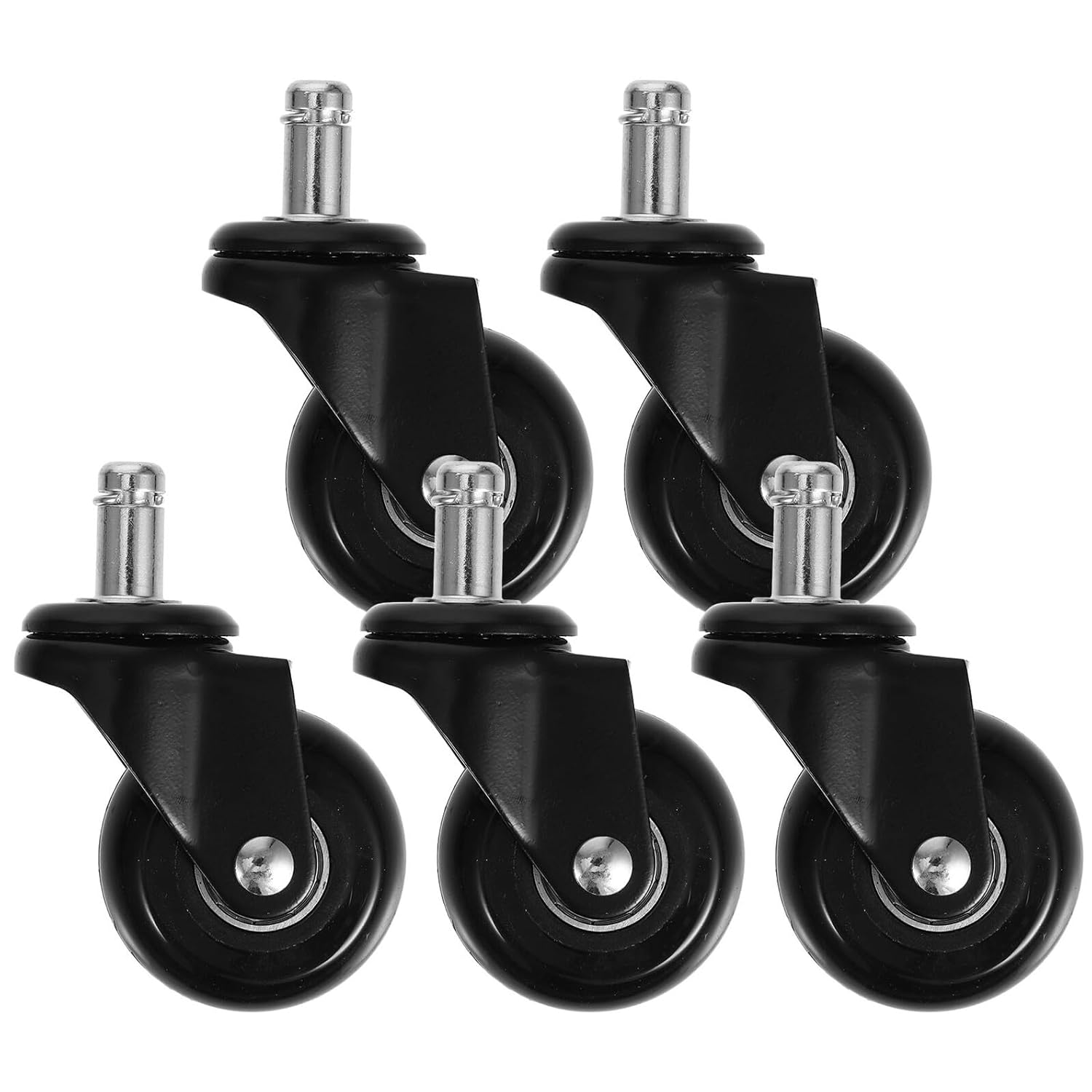 FUOYLOO 5pcs 2-inch Pu Swivel Office Chair Caster Wheels with Stem, Heavy Duty Rolling Replacement Wheels for Furniture and Desk Chairs, Smooth 360° Rotation for Office Use