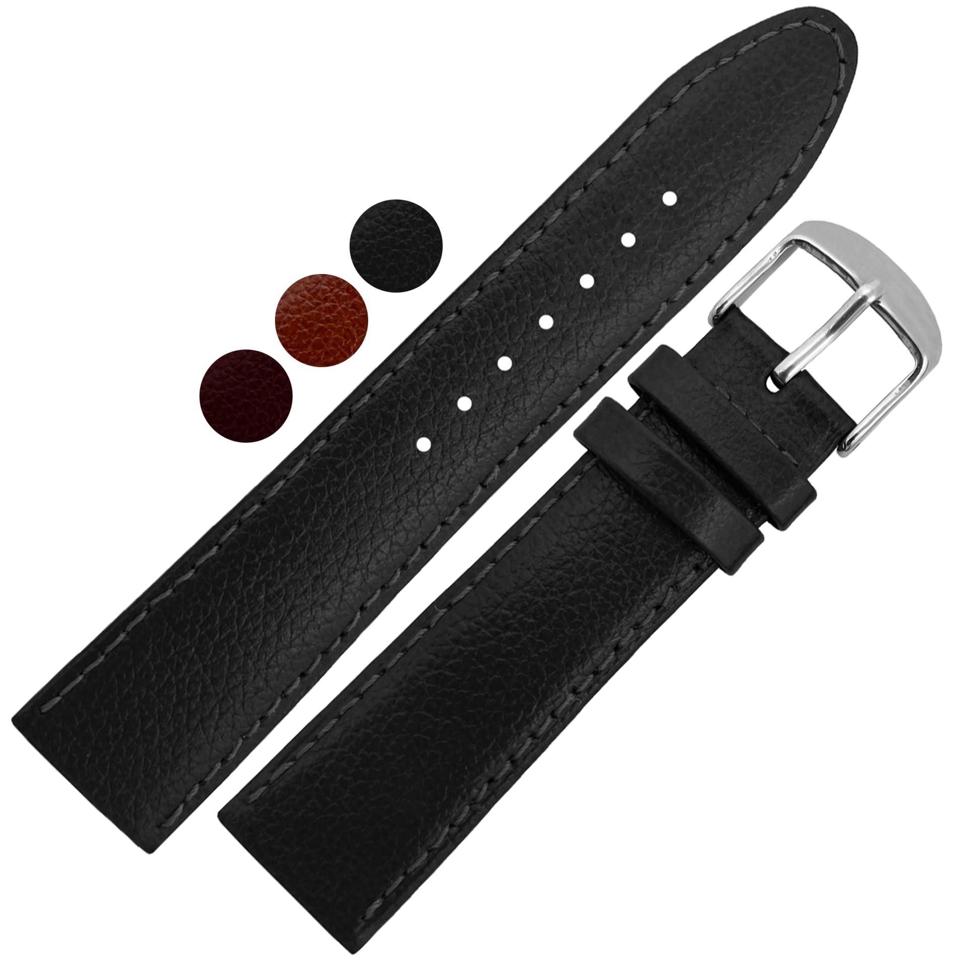 DBLACK BLIKING Premium Leather Watch Straps, Glossy Finish, Grain Pattern, Thin Leather Watch Strap // For 16mm, 18mm, or 20mm Premium Leather Watch Bands (Choose Your Size & Color) (Black, 18mm / Silver) (B0D92W2DWB) Amazon Price History, Amazon Price Tracker