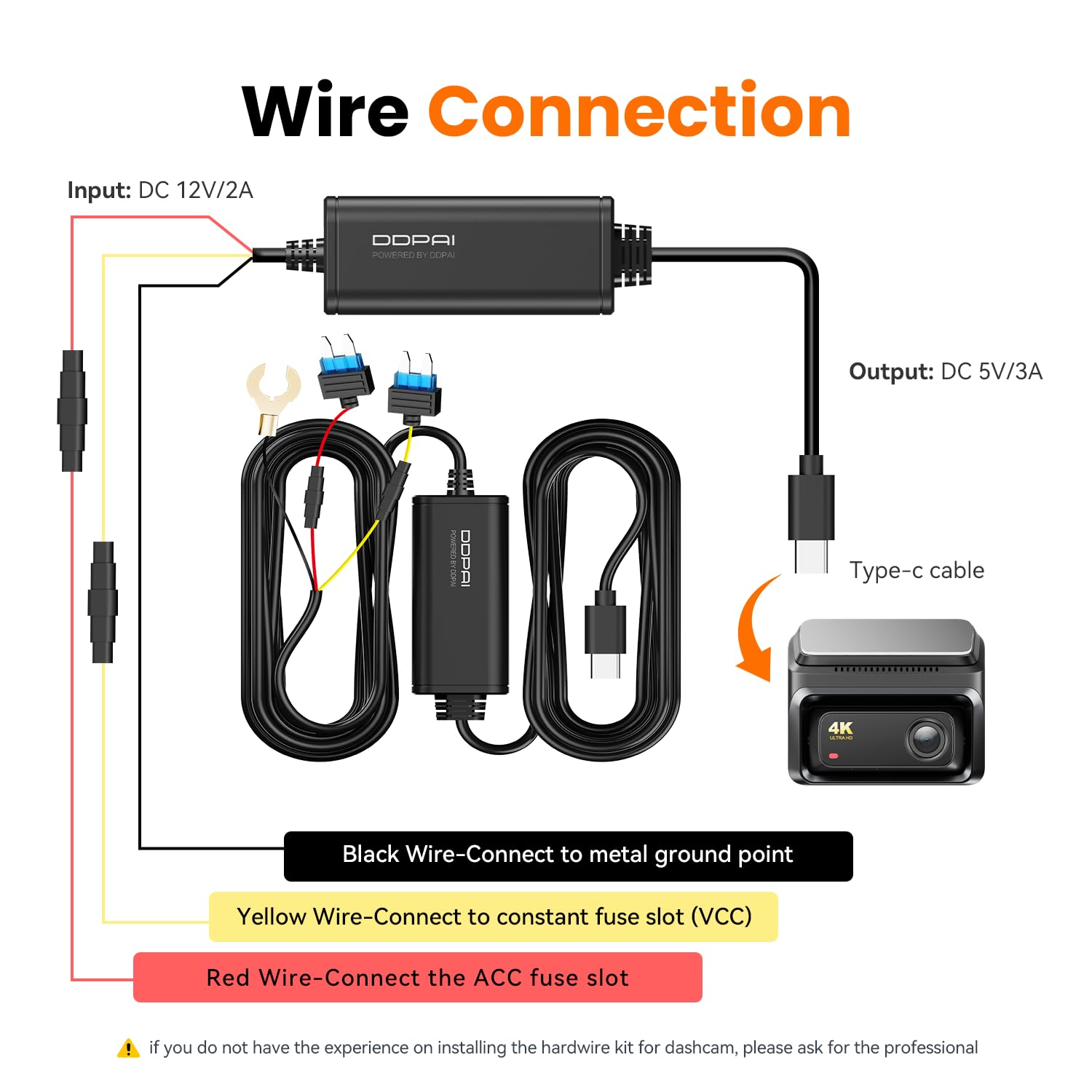 Amazon.com: DDPAI Dash Cam Hardwire Kit, 10Ft Type-C USB Dash