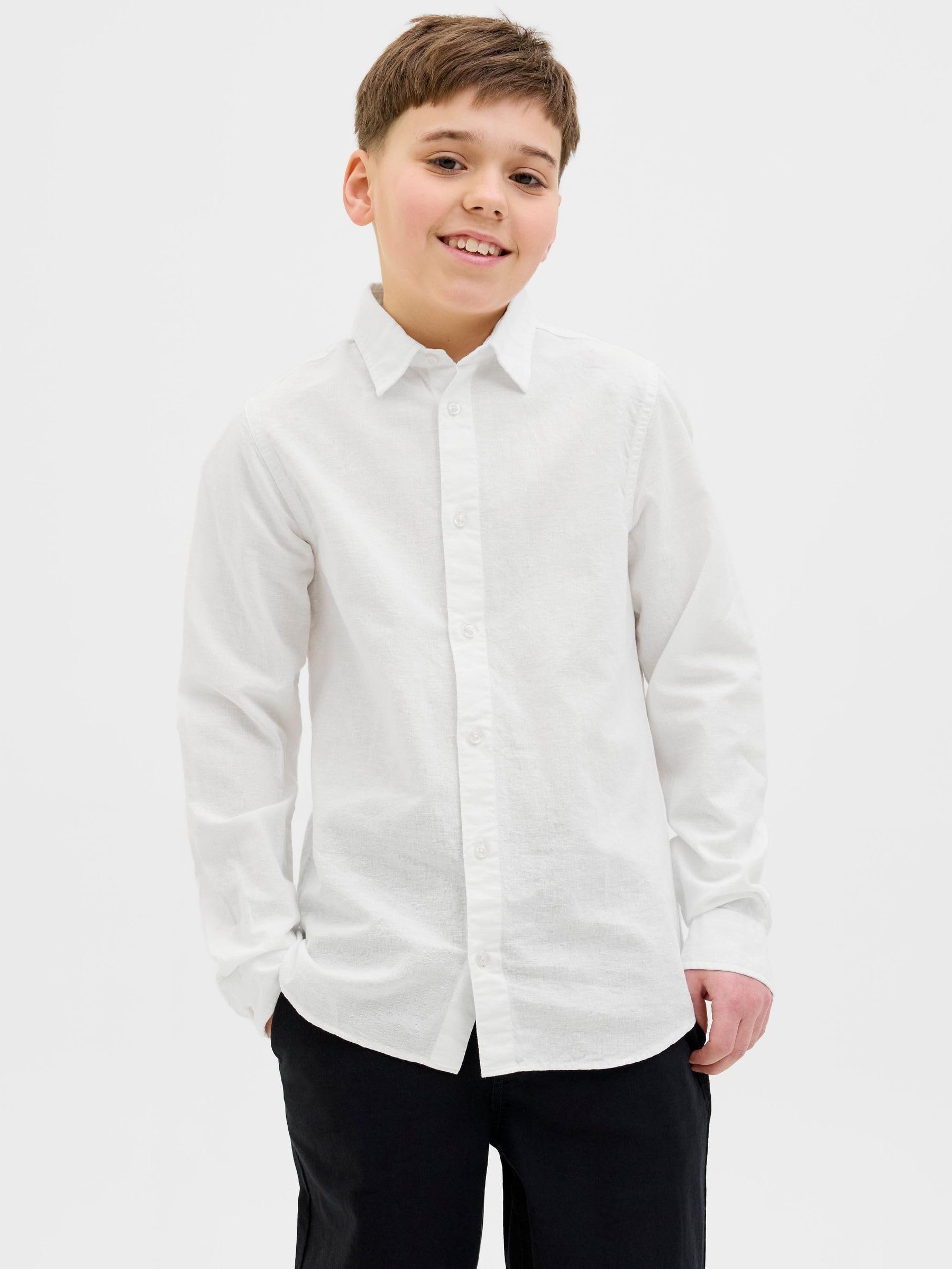 JACK&JONES JUNIOR Chłopięca koszulka Jjebreeze Ls Sn Jnr koszula z długim rękawem, biały, 164