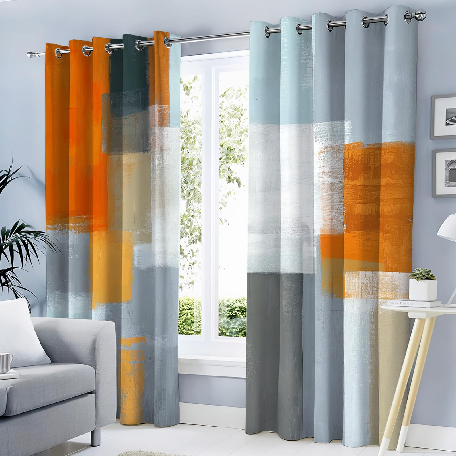 Rideaux blocs de couleurs abstraits pour décoration salon moderne et cosy