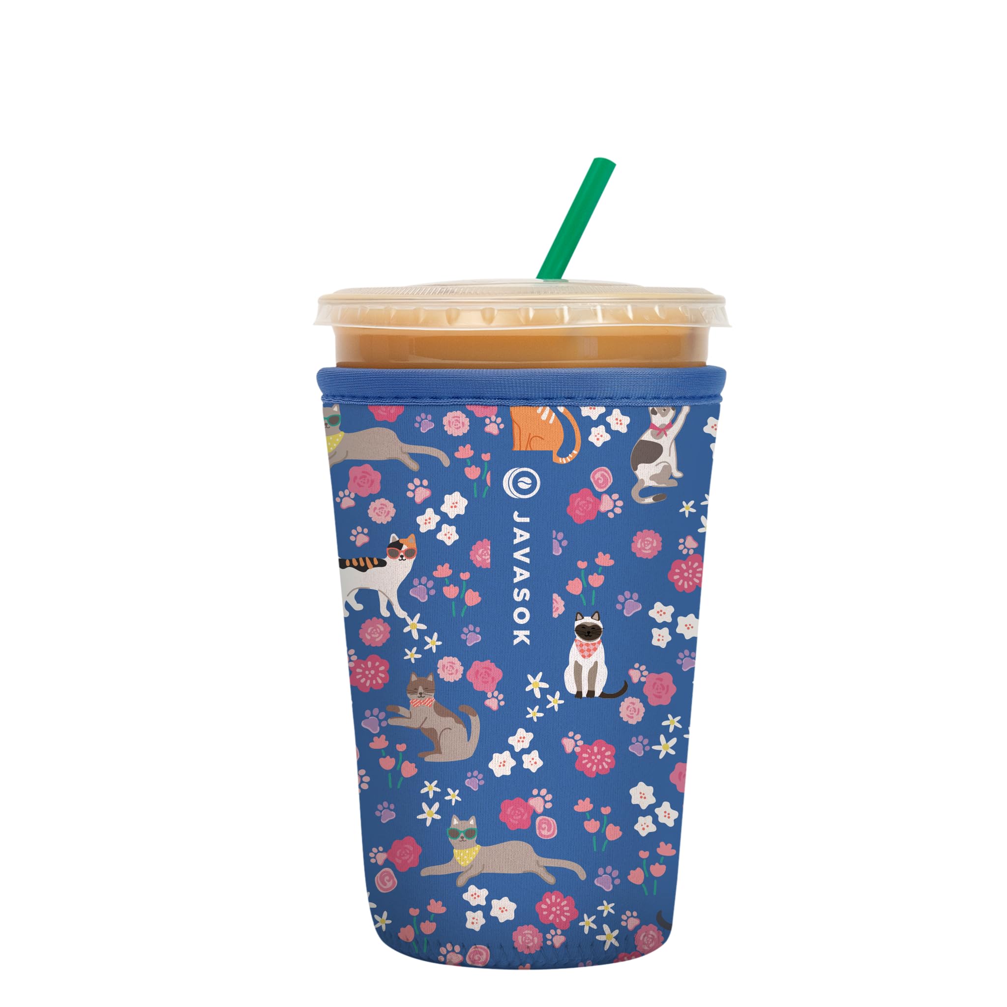 Sok It JavaSok Iced Coffee & Cold Soda Insulated Neoprene Cup Sleeve (Purr-fection, Medium: 22-28oz)