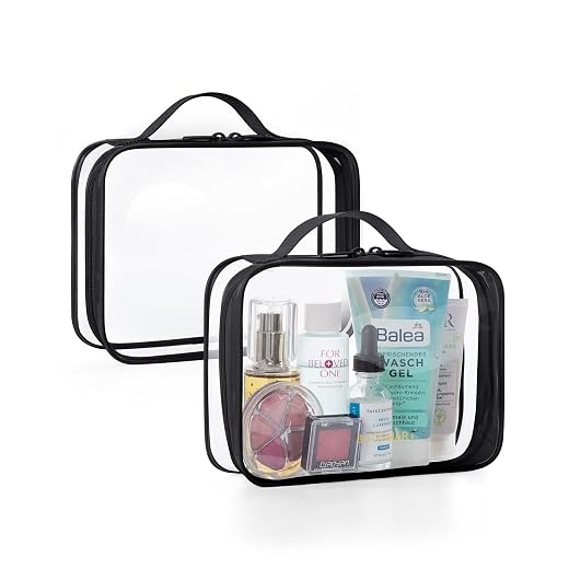 BAGSMART Clear Toiletry Bag with Handle 2-Pack TSA Approved, Black | Water-resistant Travel Toiletry Bag, Carry On Travel Accessories Bag, Airport Airline Quart Size Bags Women Men, Makeup Bag
