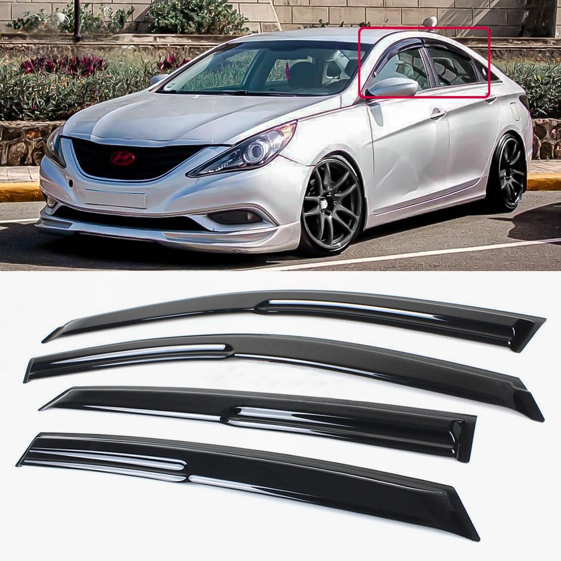 FITS 2011-2014 Hyundai Sonata 3D Wavy Mugen Style Window Visor RAIN Guard Vent