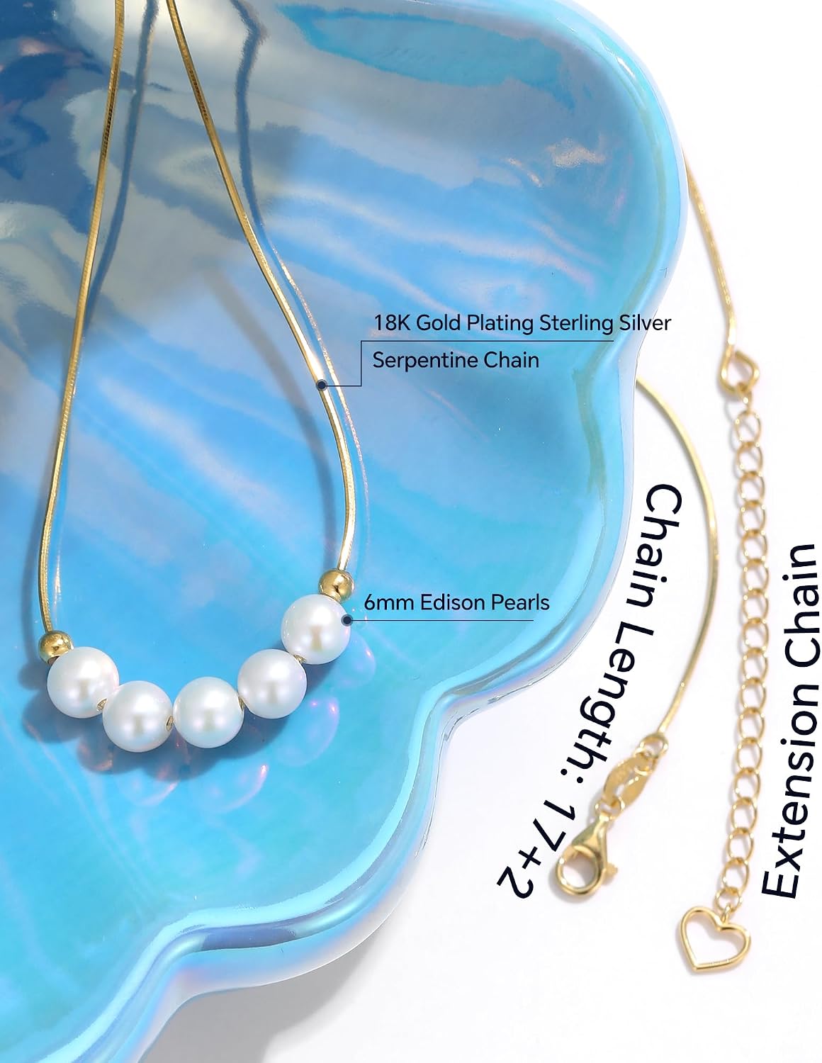 Edison Pearl Necklace for Women, 6-10mm AAAA+ Real Freshwater Cultured Pearl Necklace in 925 Sterling Silver, Anniversary Birthday Mother's Day Jewelry Gifts for Women Wife Mom Girlfriend Her