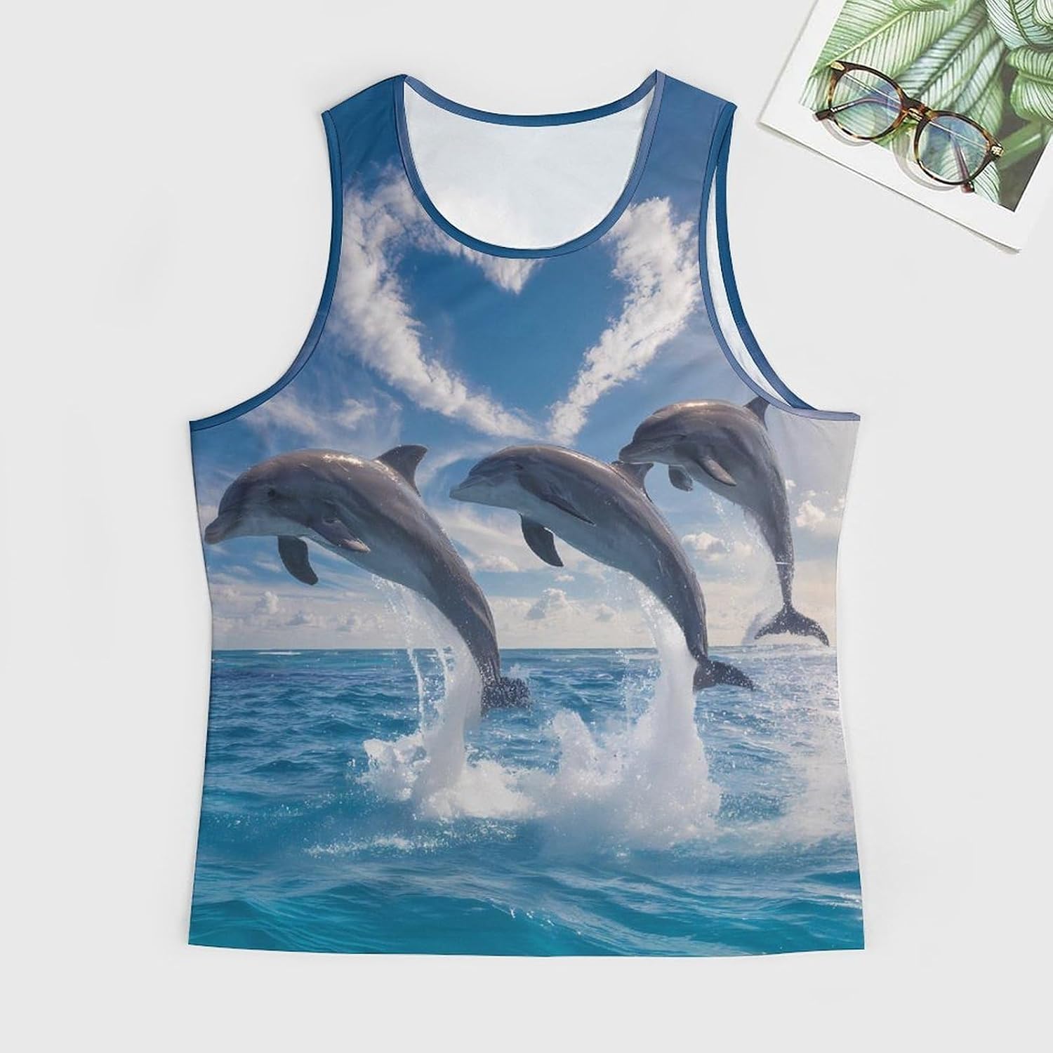 Jumping Dolphins Blue Ocean Men Tank Top Workout Shirt Muscle T Shirt 5XL