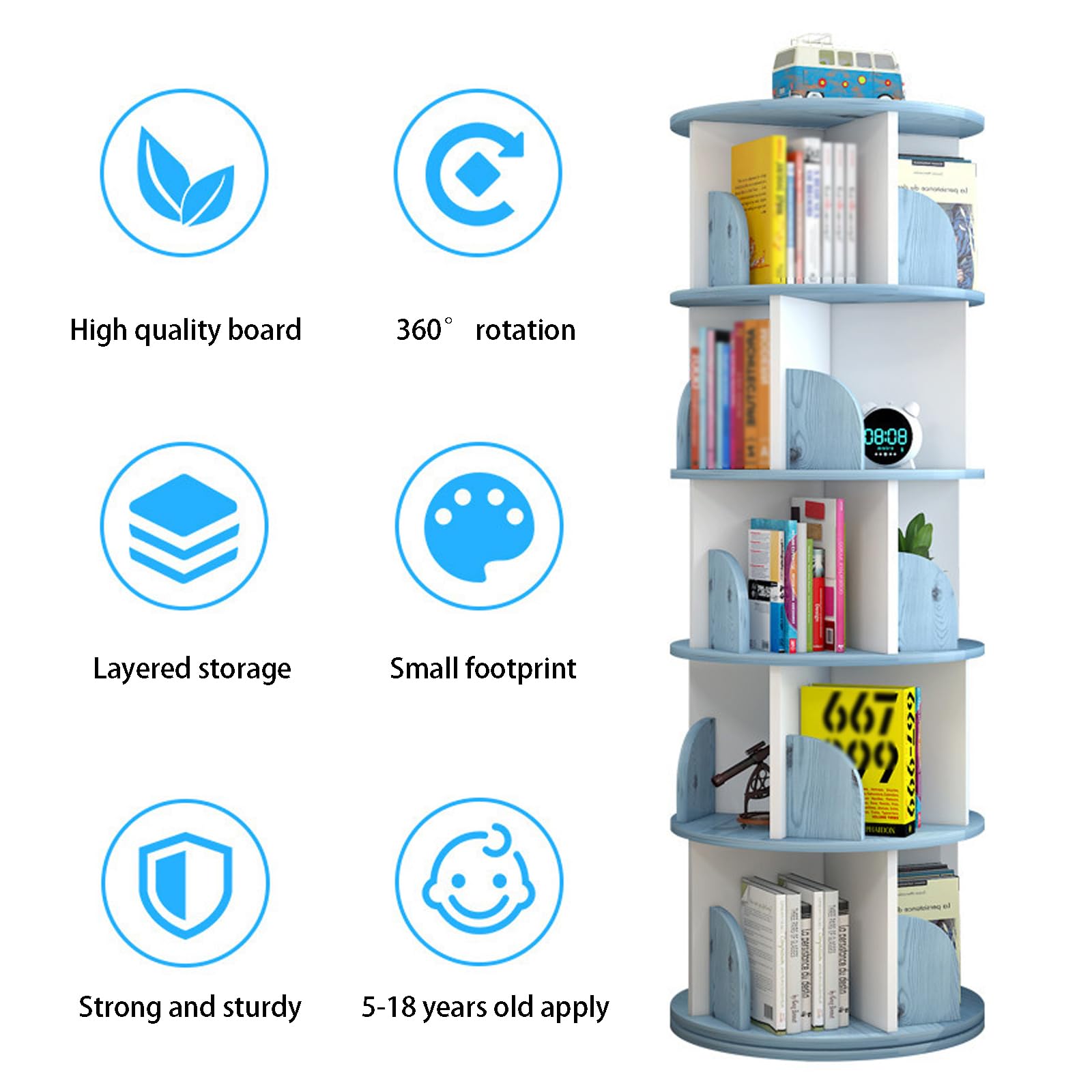 【チョコ】ホワイト 円形 本棚 回転式 130cm チョコ】ホワイト 円形 本棚 回転式 130cm チョコ】ホワイト