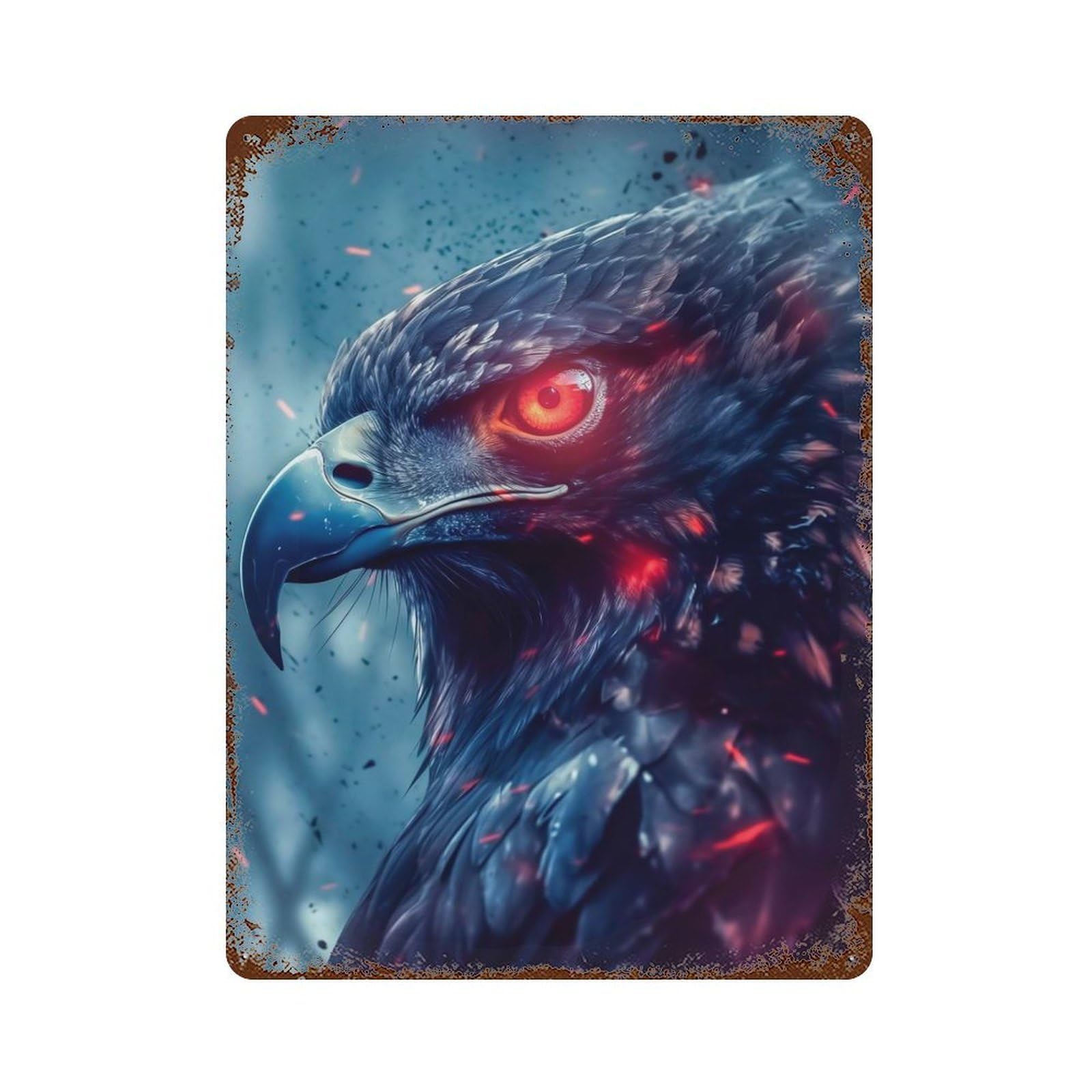 Red Eyed Hawk 15.7"x11.8" Vintage Rust Metal Sign, Shabby Chic Decor for Garage, Bar And Workshop Decor