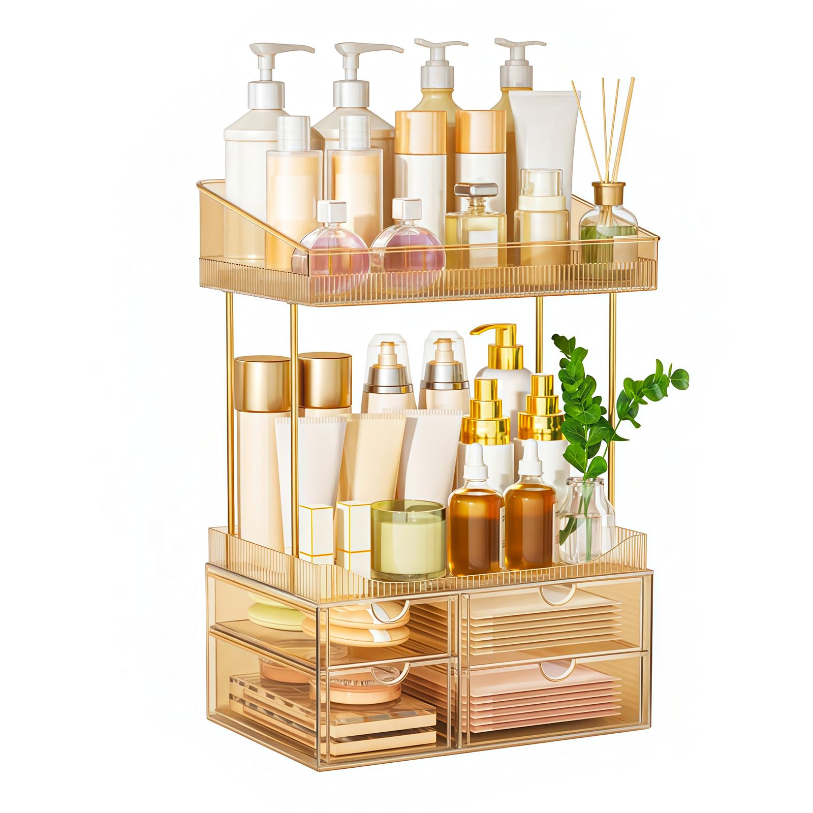 Makeup Organiser - Upgraded Transparent Perfume Organiser with 2 Shelves & 4 Drawer, Make up Storage Non-Slip Design, Skincare Drawer Organisers for Bathroom/Bedroom/Kitchen/Vanity, Clear — view 7