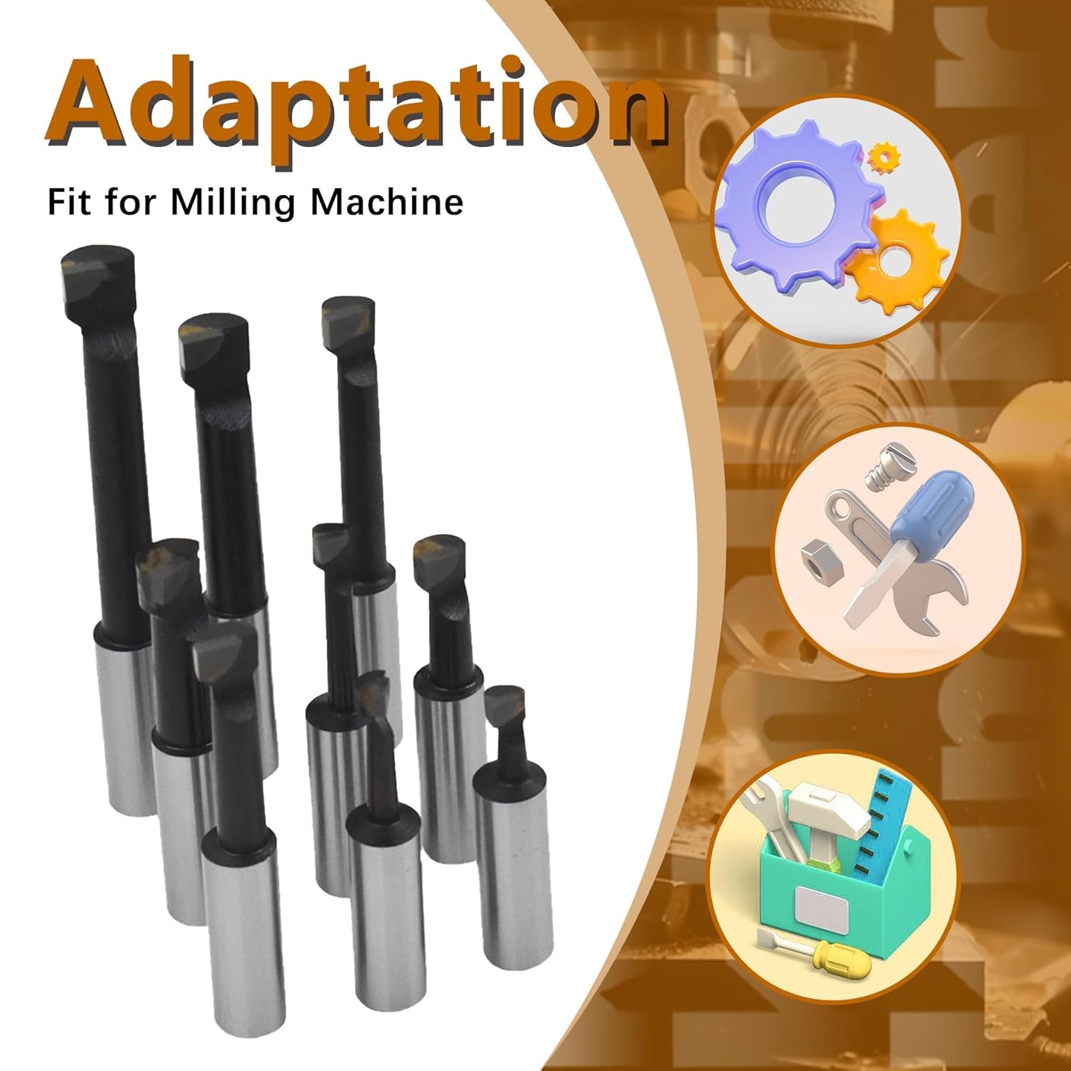 Kimllier 2 Inch Boring Head R8 1/2 Inch Shank Boring Bar Set 9Pcs Carbide Tipped Bars Lathe Tool Fit for Milling Machine