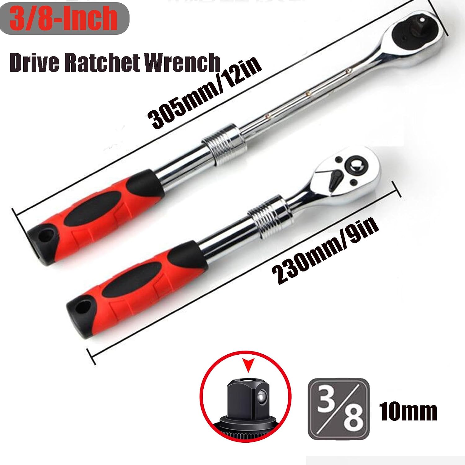 3/8" Drive Ratchet Retractable Socket Wrench,72-Tooth Extendable Ratchet Wrench,With Quick Release Locking,Soft-Grip with Reversible Switch