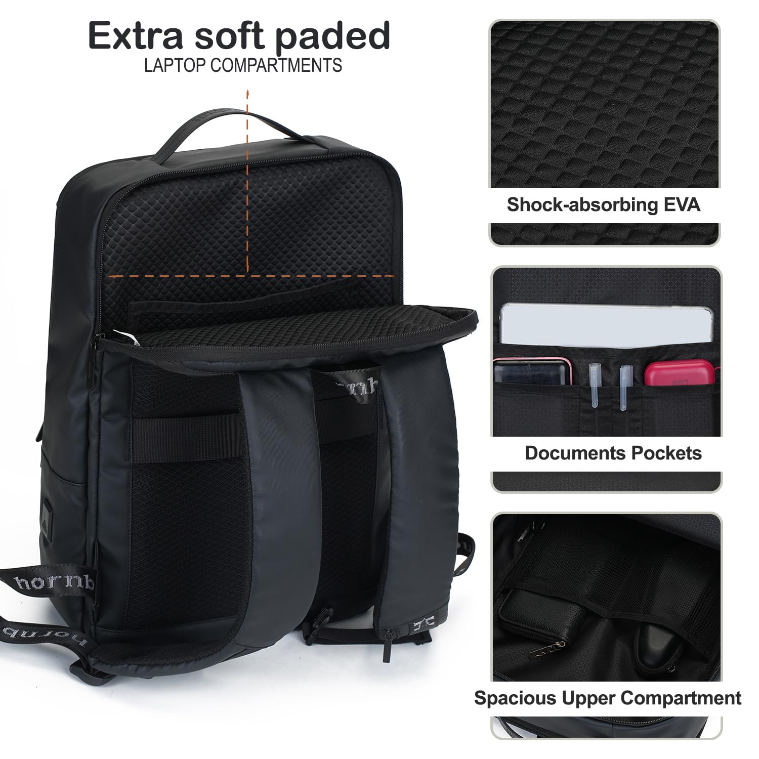 HORNBULL Zurich - Mochila de viaje de oficina de 42 L, mochila para laptop de 17 pulgadas, 3 en 1, expandible y convertible, puerto USB y tipo C, resistente al agua, multicompartimento, mochila para