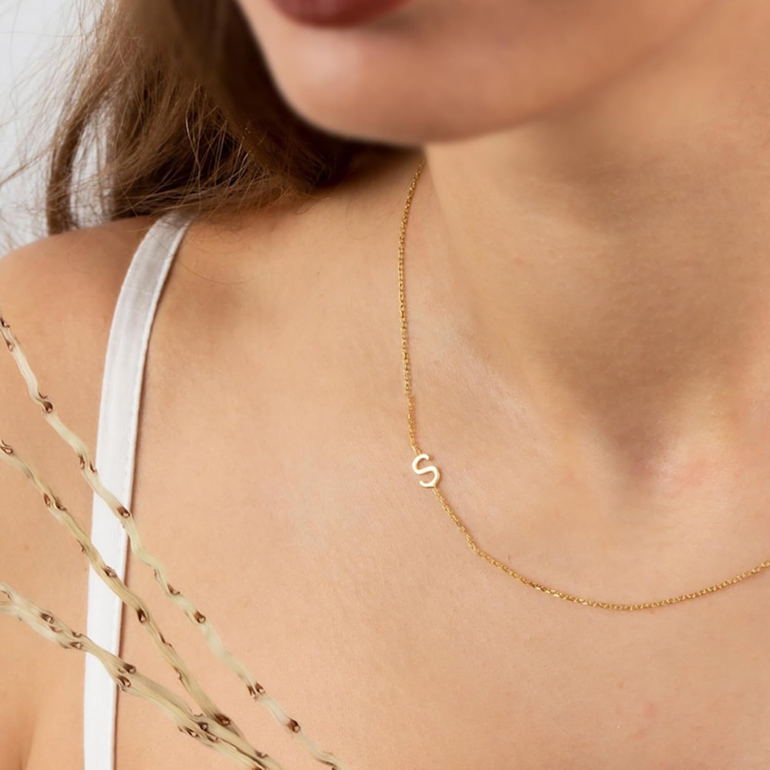 Sideways Initial Necklaces for Women, 14k Gold Plated Initial Necklace Dainty Gold Letter Necklace Simple Gold Choker Necklaces Cute Name Necklaces for Women Trendy Jewelry Gifts - Image 4