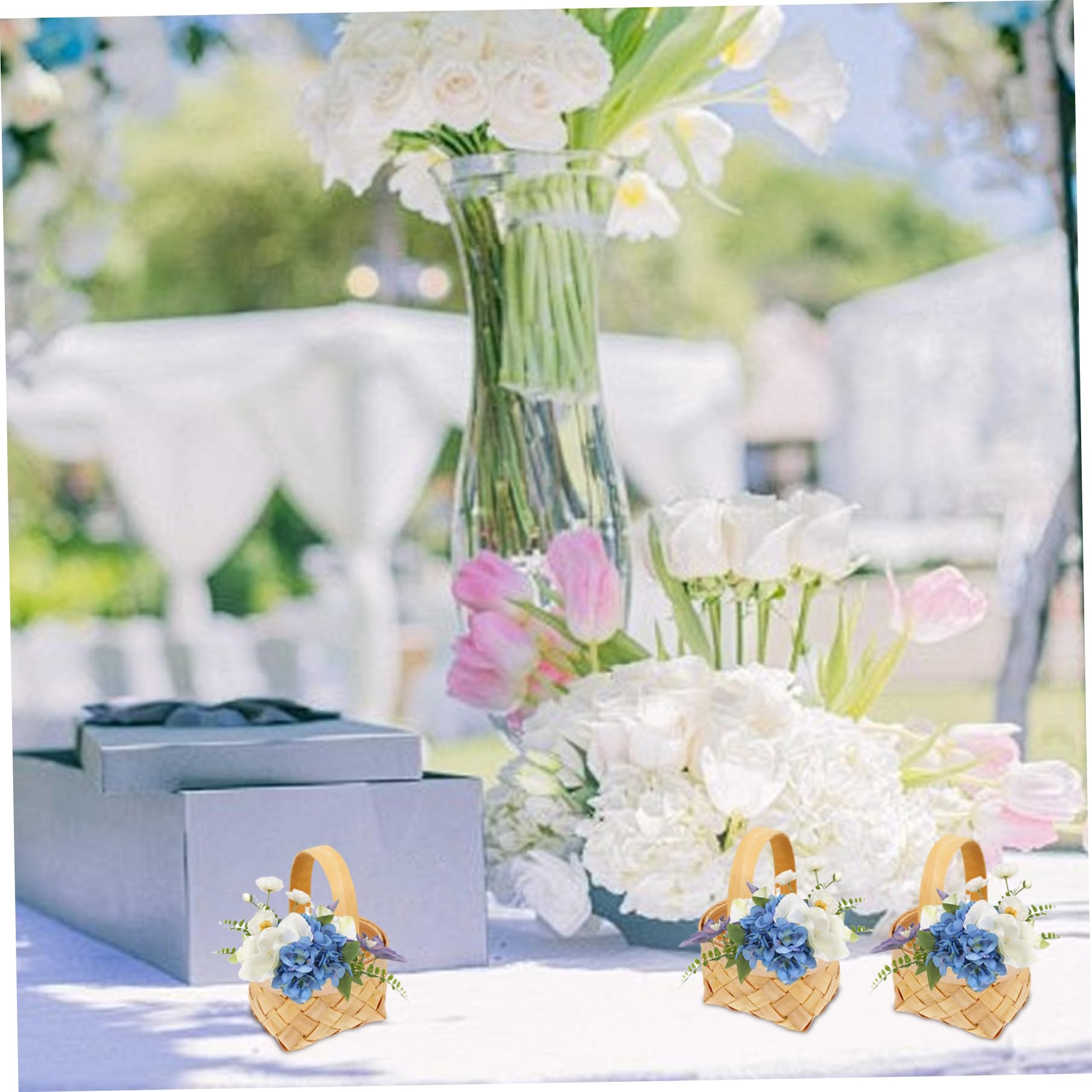 Cestini per damigelle per matrimonio, 4 pezzi di cestini intrecciati a mano contenitori per caramelle per bambini, mini cestino da picnic piccolo cestino intrecciato con manico, cestino di vimini con