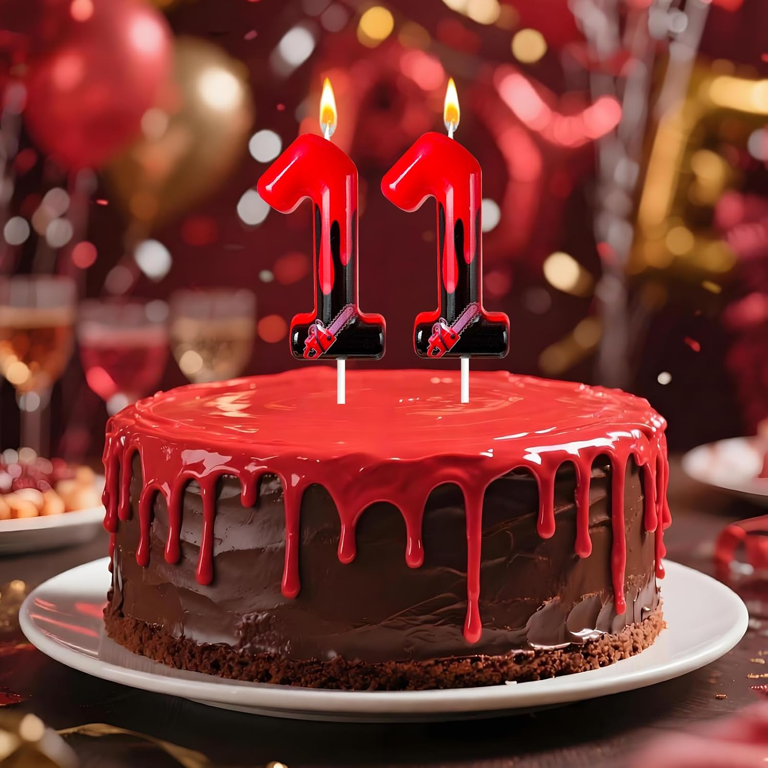 Dripping Blood Number 11 Cake Candle, Red Horror Number Candle for Birthday Cake Topper, Halloween Gothic Party Decorations, Scary Theme Numeric Candle image 4