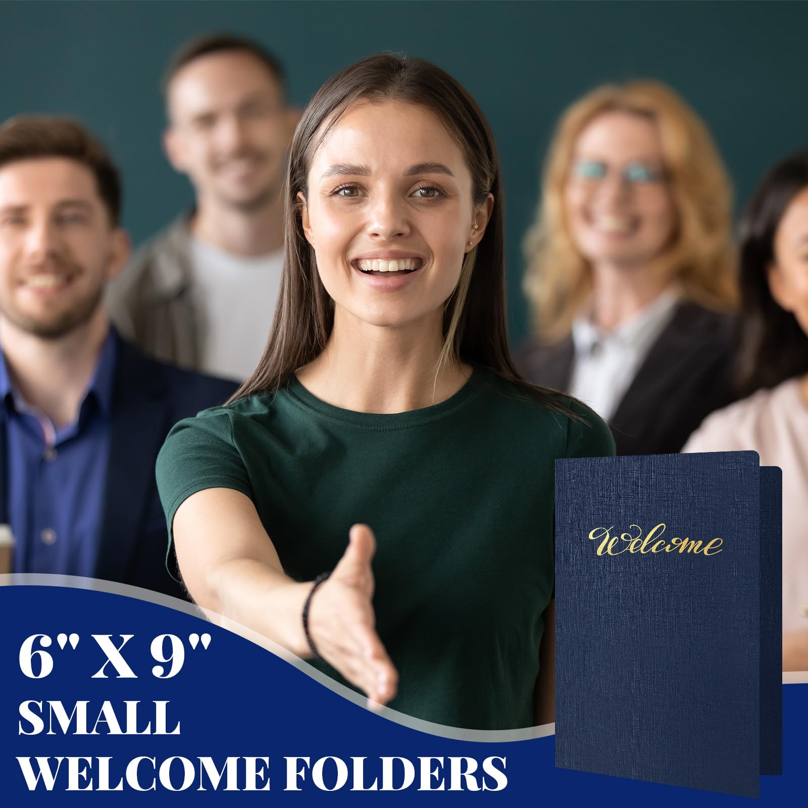 Affrolling 50 Stück 15,2 x 22,9 cm große Willkommensmappen, Präsentationsmappen, Mitarbeiter-Aktenordner für Hochzeiten, Partys, Konferenzen, Seminare, Bar Mitzwa (dunkelblaues Leinen)