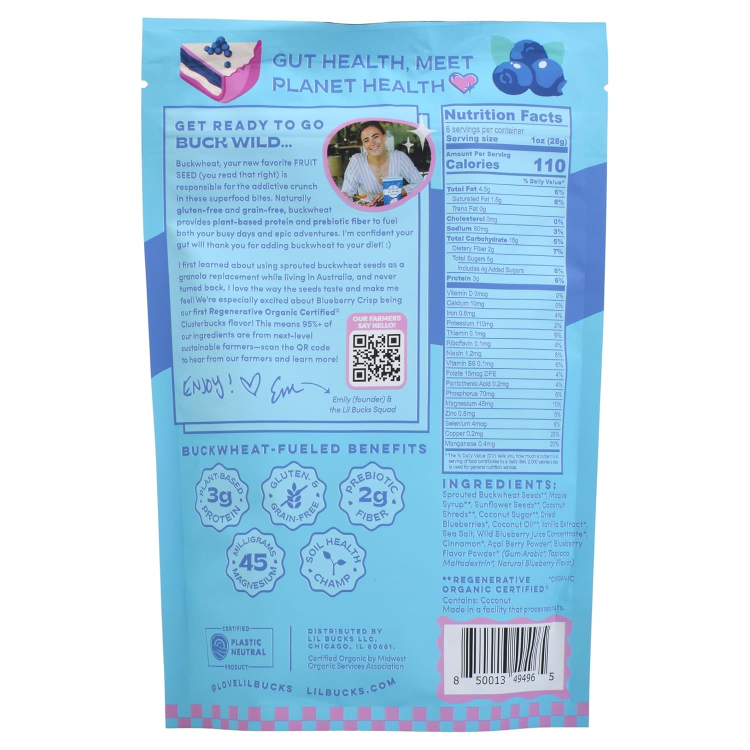 Clusterbucks Superfood Clusters – Grain-Free, Keto-Friendly Granola with Regeneratively Grown Sprouted Buckwheat– Gluten-Free, Low-Carb, Organic Healthy Snack (6 Ounce (Pack of 6), Blueberry Crisp)