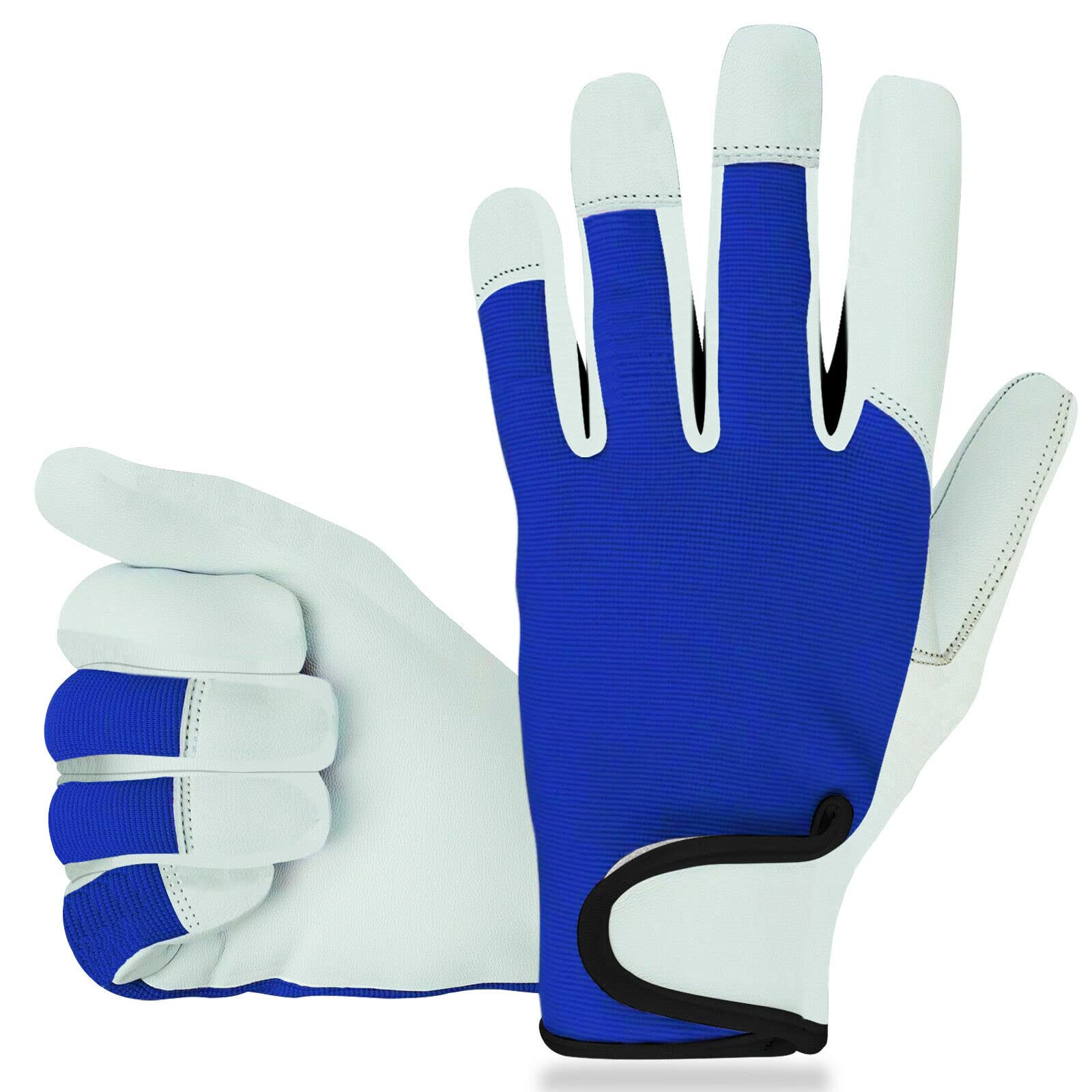 Equestrian Horse Riding Gloves Synthetic Leather Cotton Mens Ladies Kids S M L (Medium, Blue)
