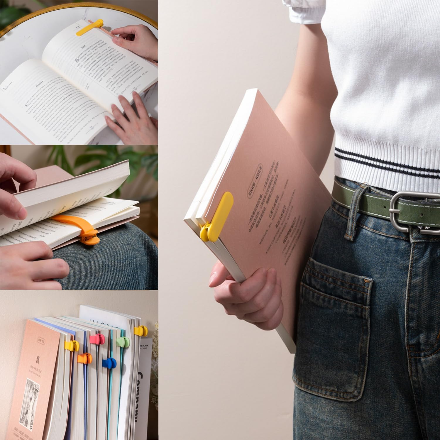 SMUK 6pcs Automatic Silicone Bookmarks - Stay-in-Place Page Markers, Reading Accessories Gift For Book Lovers