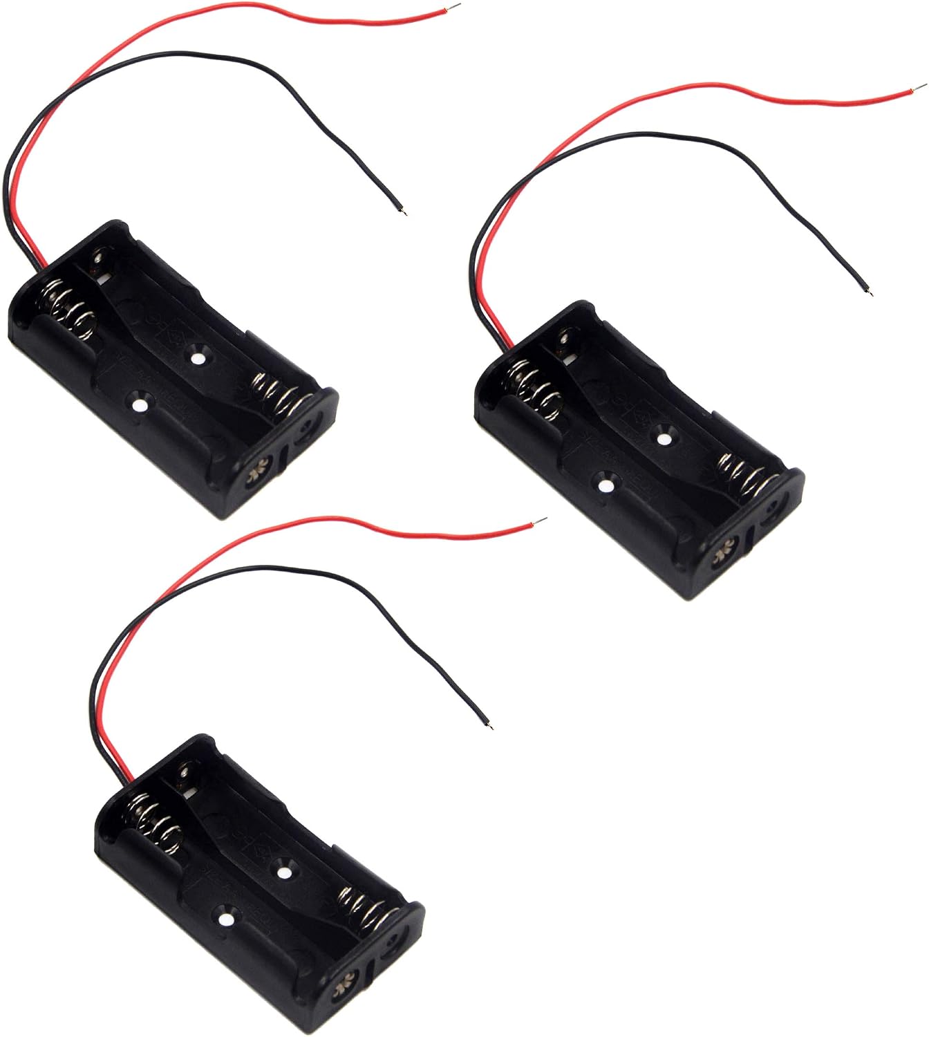 (Pack of 3 2 AA Battery Holder with Leads, 2 AA Battery Holder with Wires