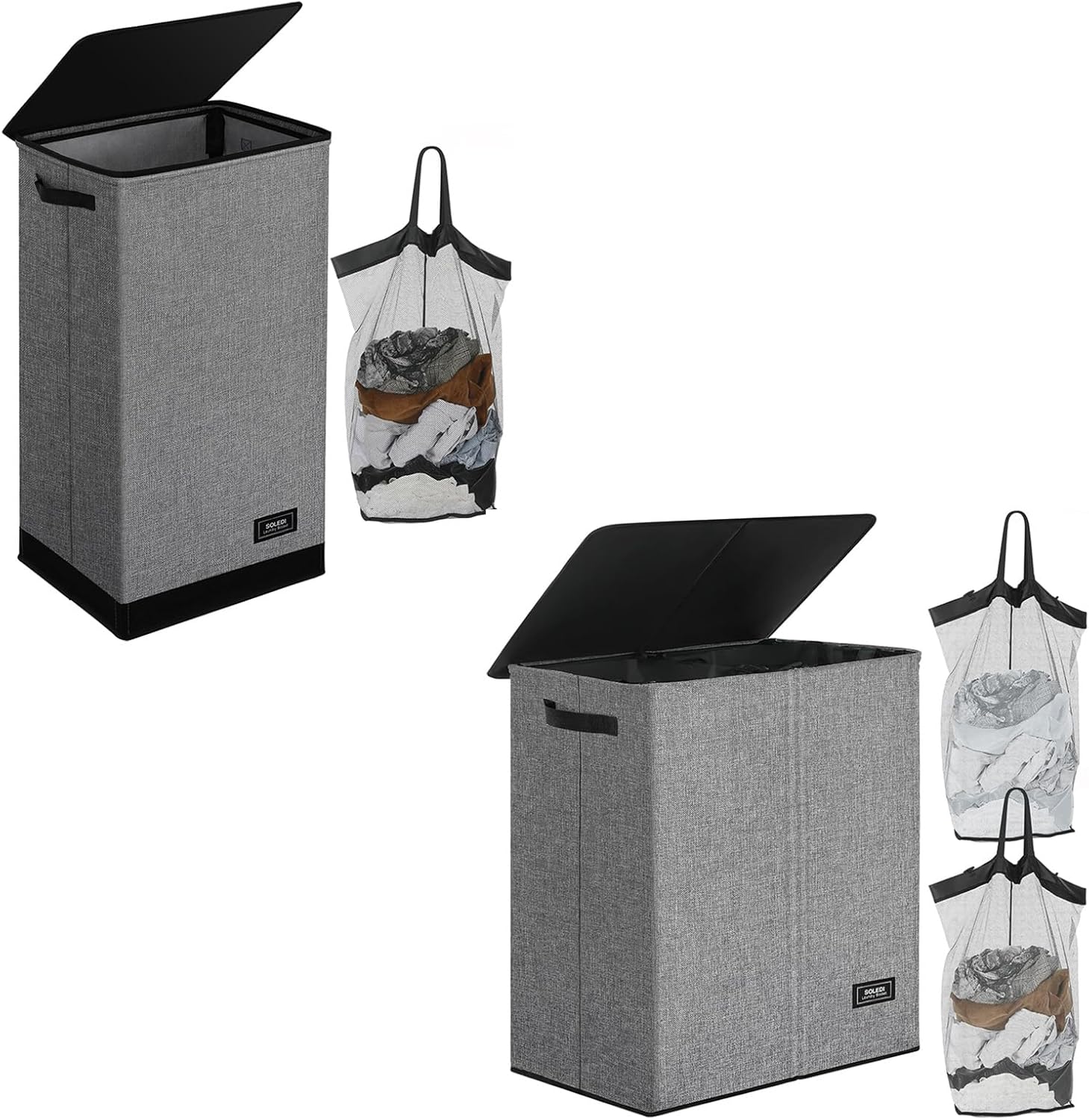 SOLEDI Laundry hamper 2pcs （100L & 145L）, For Master bedroom, Second bedroom, Laundry room, Bathroom