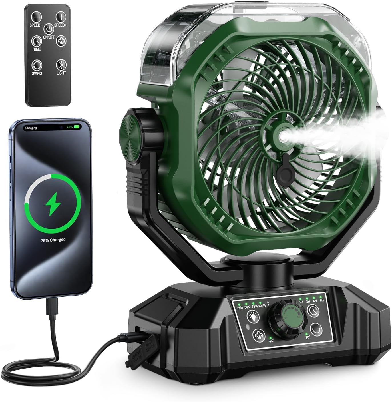 coldSky Portable Misting Fan, 10000mAh Rechargeable Camping Fan with Mist, 360mL Water Tank, 9-19H Runtime, Dual Mist Modes, LED Lights, 8 Speeds Winds for Camgping,Travel, Beach, Golf,Tent, Office