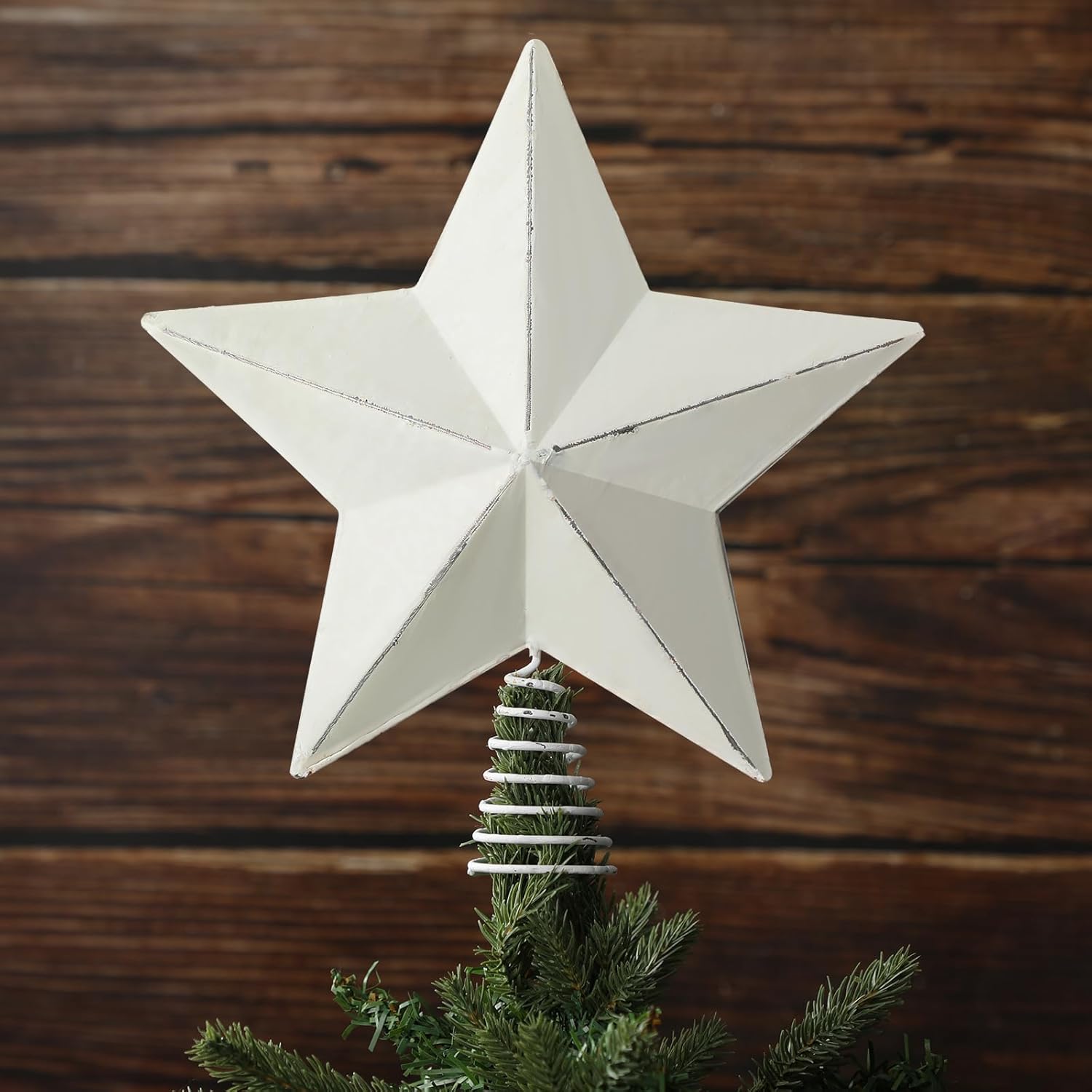 Civaner 10 Inch Metal Rustic Christmas Star Tree Topper Vintage Star Tree Topper Farmhouse Metal Christmas Treetop Decorative for Xmas Holiday Party Ornament Home Indoor Decoration(Red)