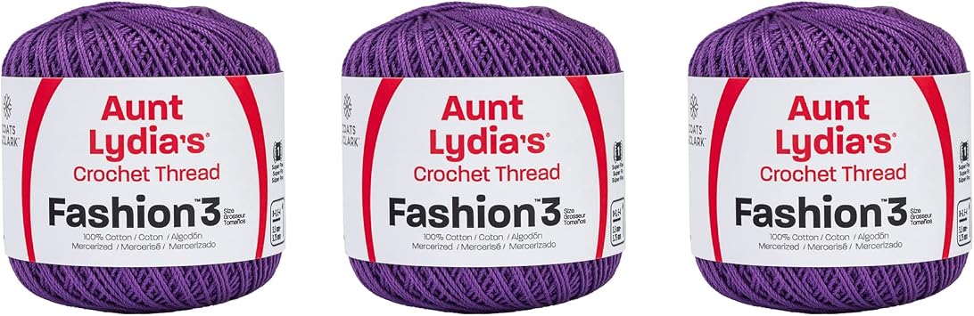 Aunt Lydia Fashion Purple Crochet - 3 Pack of 150y/137m - Cotton - Gauge 3 - Crochet