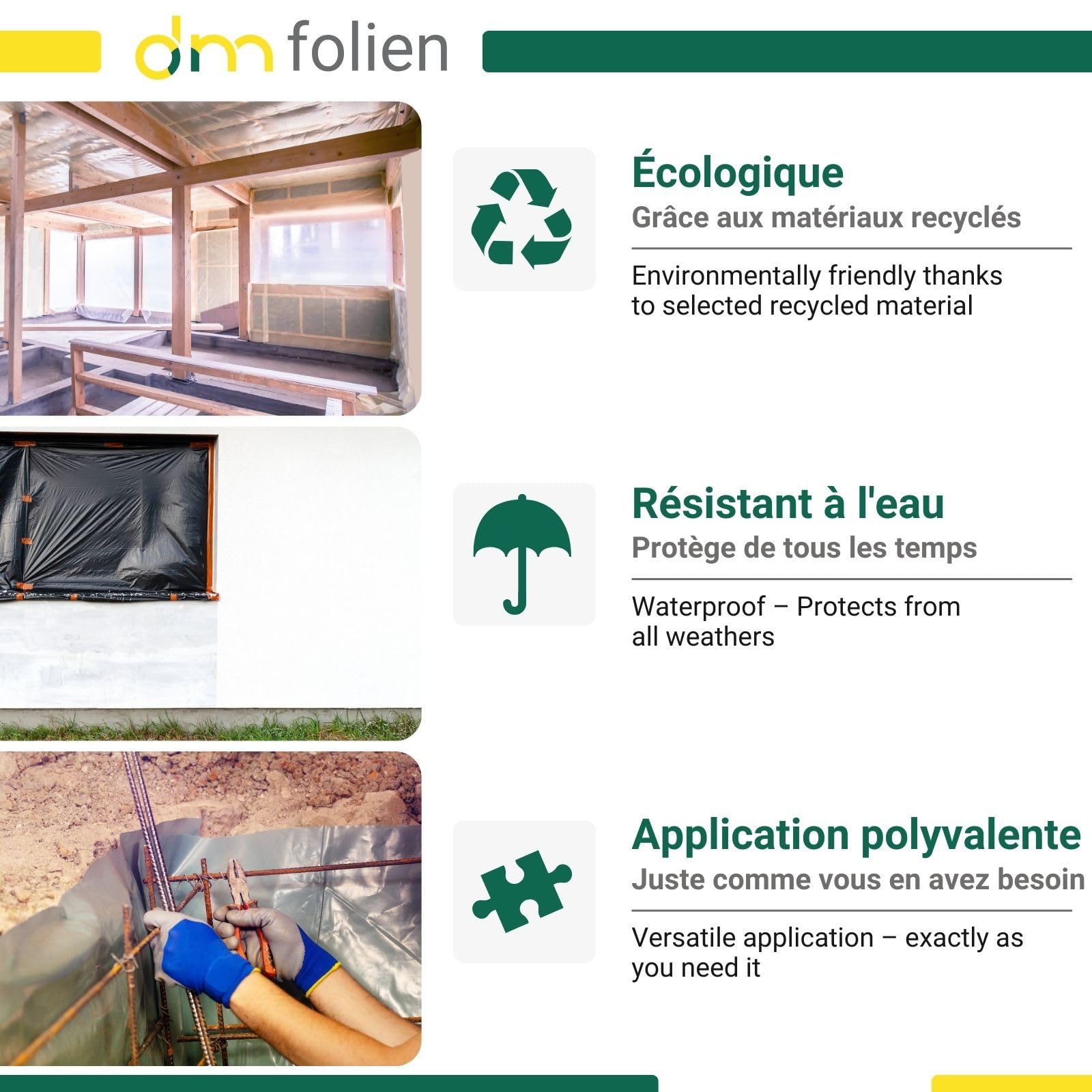 dm-folien gmbh Bâche de construction 4 x 25 m en rouleau I Film de protection universel translucide & résistant en polyéthylène I Imperméable I Intérieur & Extérieur I Epaisseur 200 my