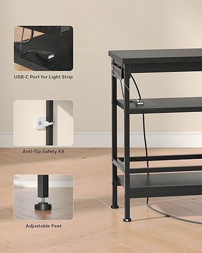 Vista 8 de Soporte de TV de 63 pulgadas, centro de entretenimiento para televisores de 55 a 75 pulgadas con luces LED y estación de carga extraíble, moderna