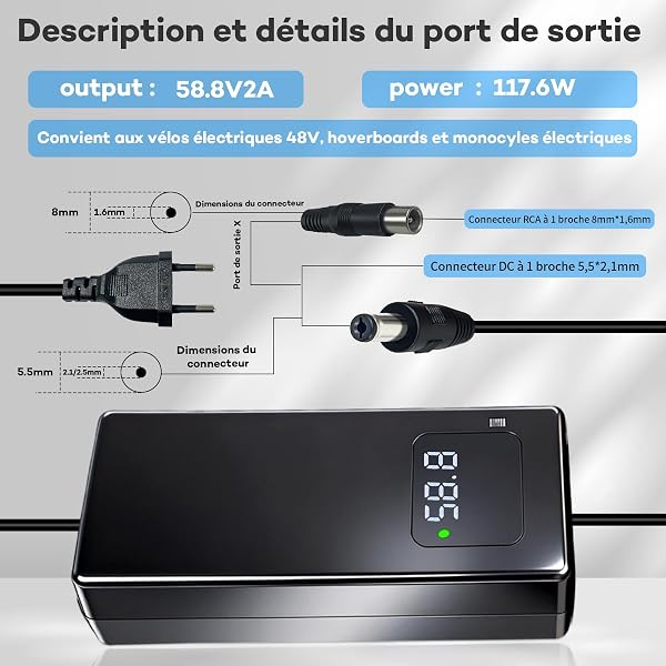 Chargeur 58,8V 2A pour Batterie Lithium-ION 52V – Chargeur Vélo Électrique & Trottinette avec Écran LED - 4