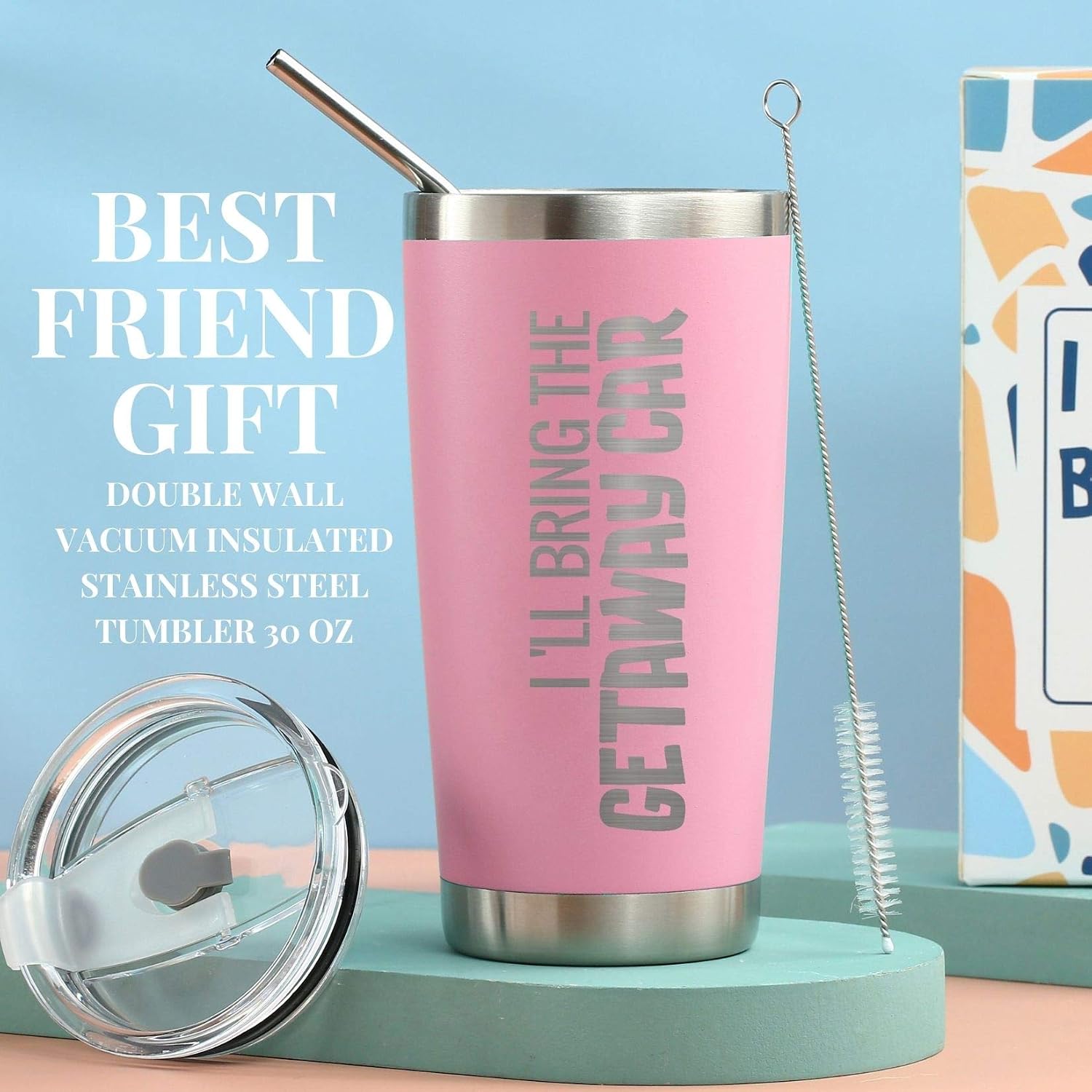 🛒 Flash Sale Onebttl Funny Best Friend BFF Travel Tumbler with Lid and Straw, 20 oz Stainless Steel Coffee Cup, Thermal Double Wall Vacuum Insulated Tumbler -with Sayings for Birthday, Christmas, Friendship