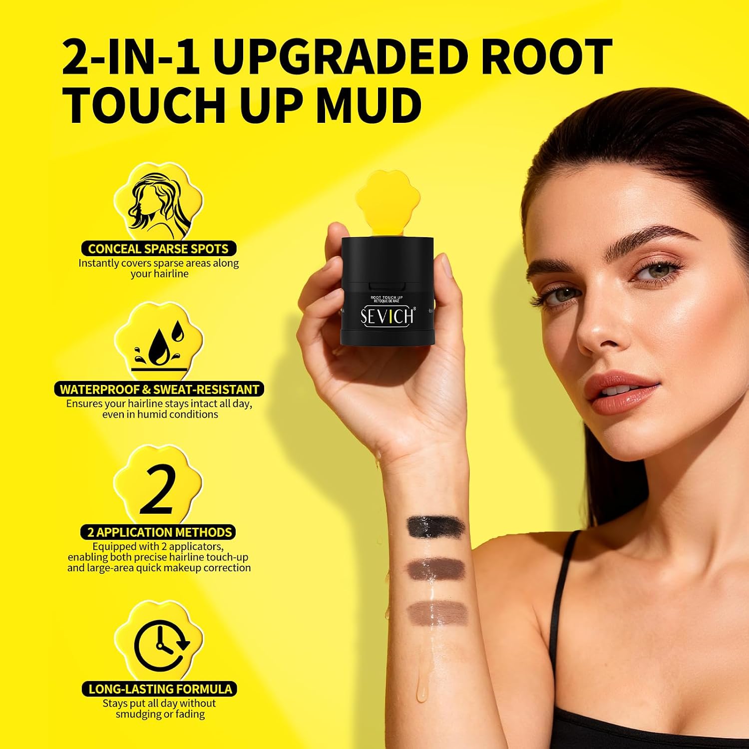 Sevich Hairline Powder 2.0 for Thinning Hair - Instant Root Touch Up Powder for Women & Men, Hair Loss Concealer, Scalp Coverage for Gray Hair & Bald Spots, Waterproof 48H Long Lasting, Black