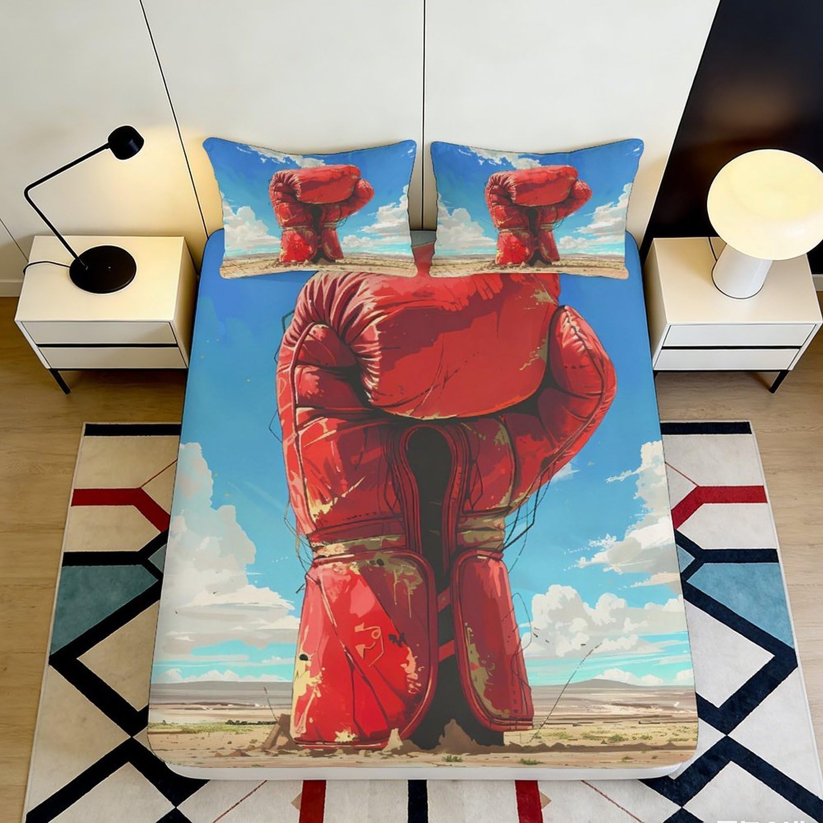 3D Printed Red Cowboy Fitted Sheet Microfiber Soft Decorative Western Hat Bed Sheet for Bedroom Dorm Mattress Cover 90x200x25cm