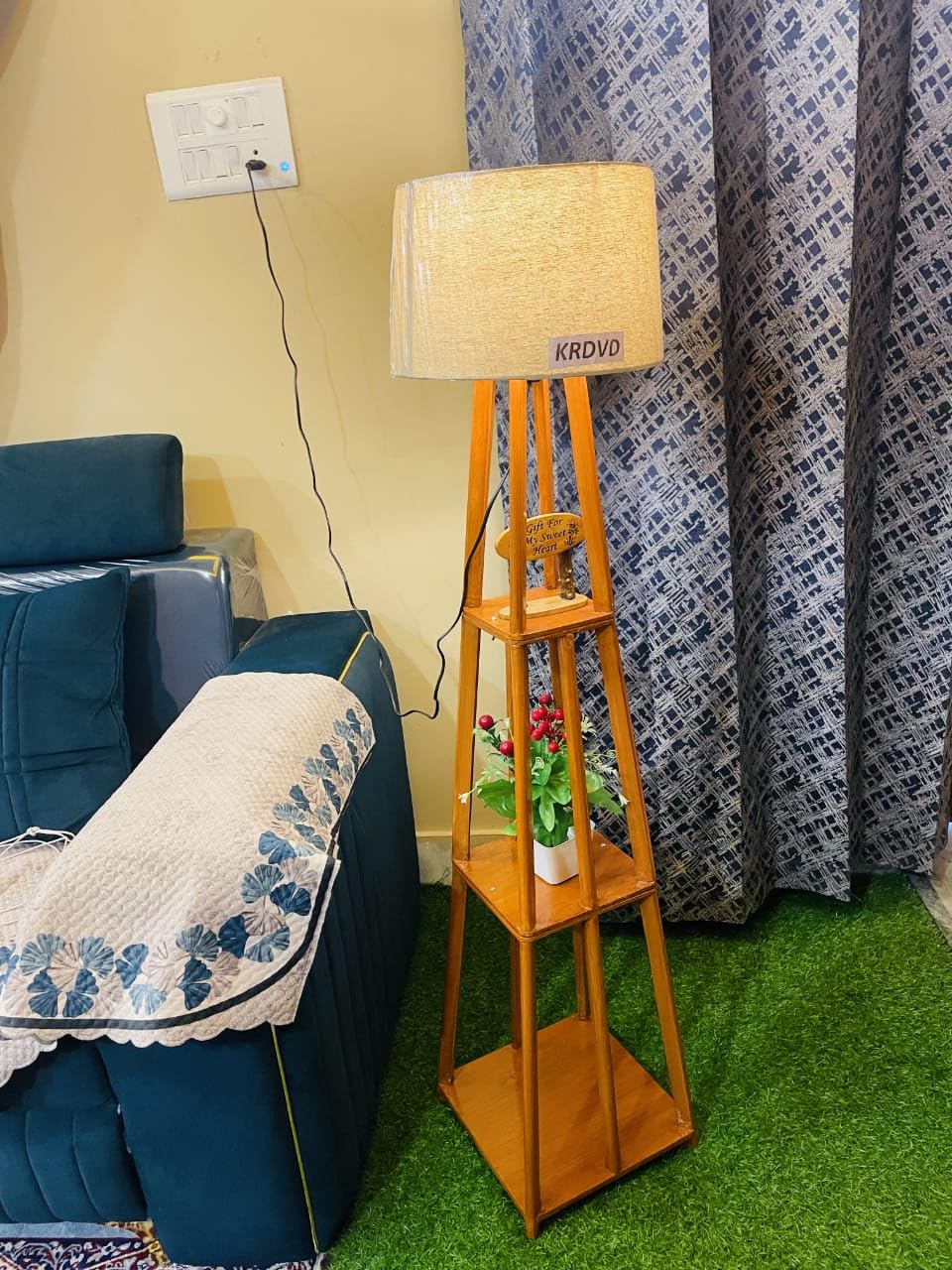 KRDVD Furniture Wooden Red Floor Lamp with Shelf (Natural Jute). LED Bulb Included (B0D66HZCC3) Amazon Price History, Amazon Price Tracker