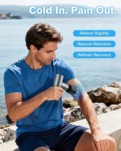 Miniatura 4 de cotsoco Mini pistola de masaje de tejido profundo con terapia de calor y frío, masajeador eléctrico de mano de metal completo para aliviar el dolor