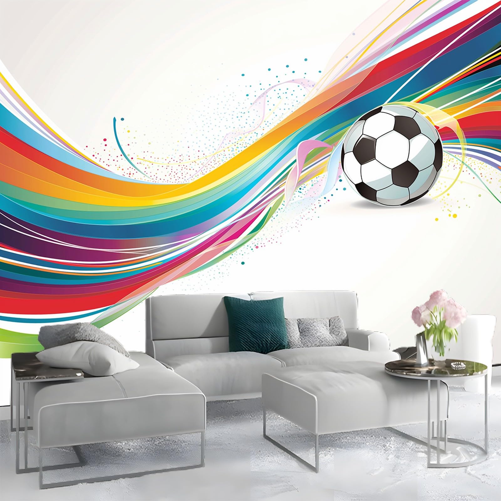 Tapeta z efektem 3D, tapeta ścienna, sport, piłka nożna, tatuaż ścienny, kolorowy, do pokoju dziecięcego, salonu, sypialni, korytarza, nowoczesna tapeta z włókniny, tapeta z motywem, 400 x 280 cm
