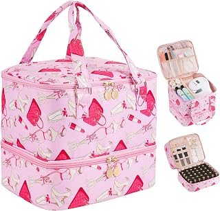 Uross Lipstick Nail Polish Organizer Bag for Teenager Girls Holds 42 Bottles Nail Polish & Nail Kit Storage Organizer Bag Nail Supplies Organizer Case for Nail Tech Gifts
