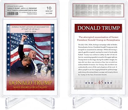 Trump Trading Card - Donald Trump Collectibles with Acrylic Base, GEM Mint 10 Rated, Iconic 2024 Political Memorabilia Gifts Card with Base