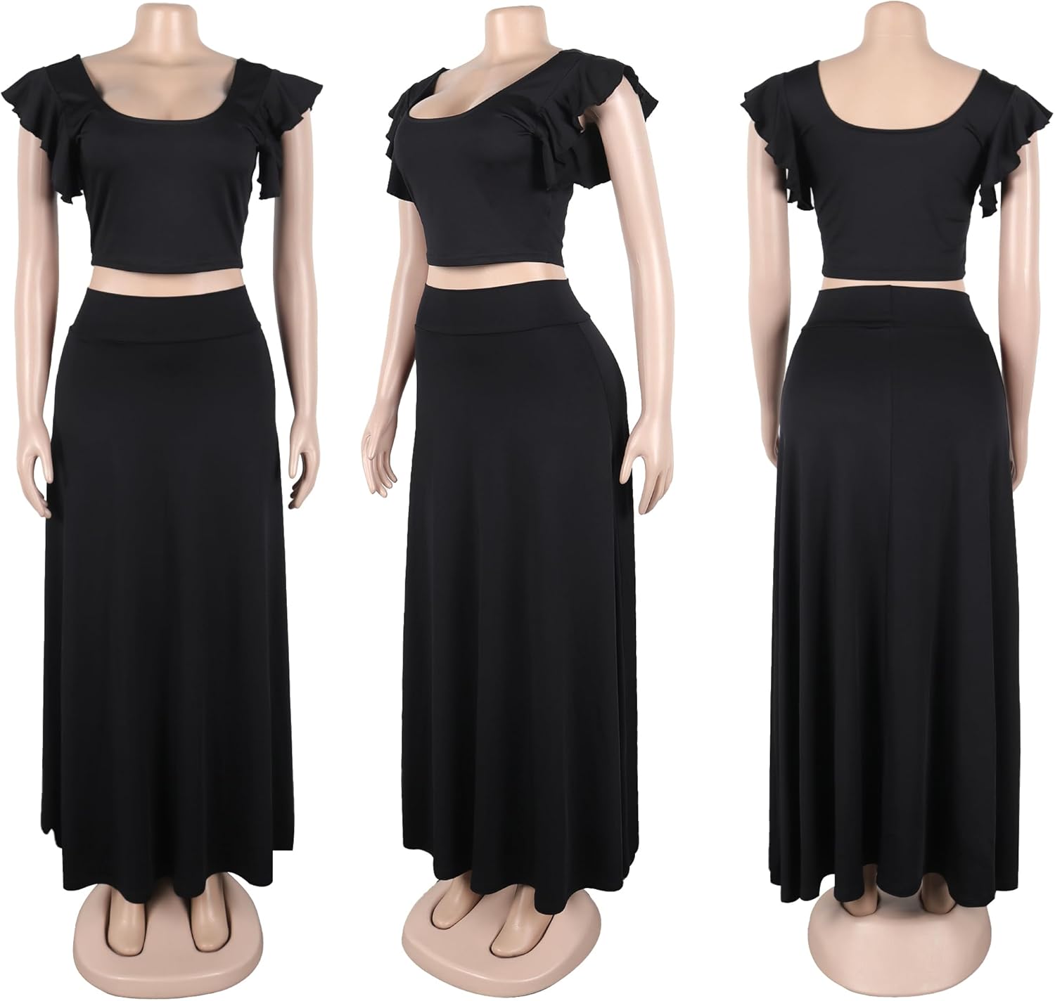 Vakkest Womens Summer Sexy 2 Pieces Outfits Ruffle Floral Tank Top Wrap Boho Tropical Long Skirt Set Clubwear Dresses - Image 3