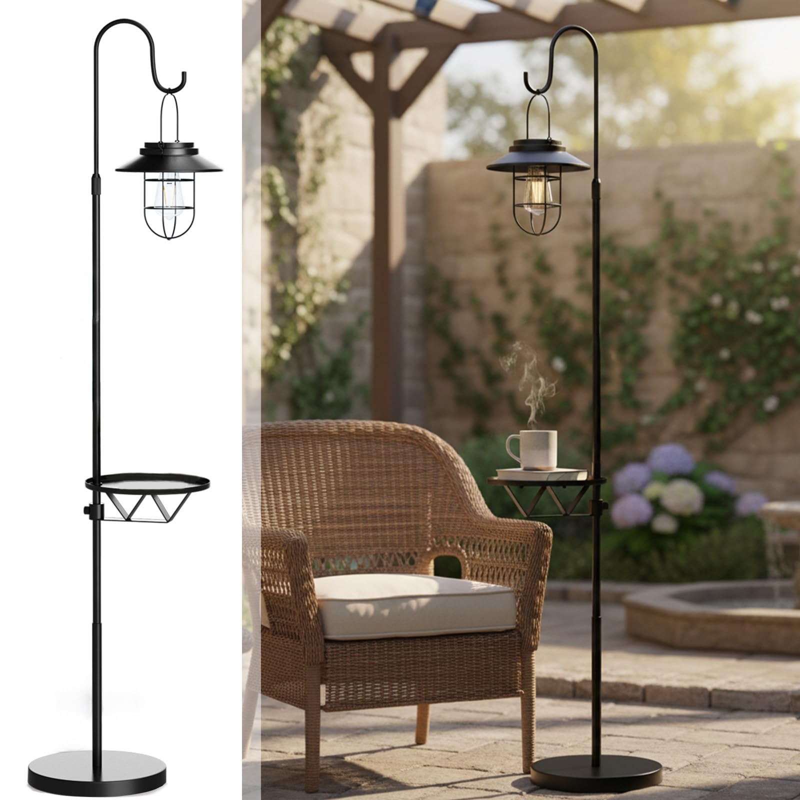 Kirschblüte 60" Solar-Powered Waterproof Outdoor Floor Lamp with Built-in Plant Stand – Multi-Use Lantern & Garden Decor for Patio, Deck, Balcony, Yard