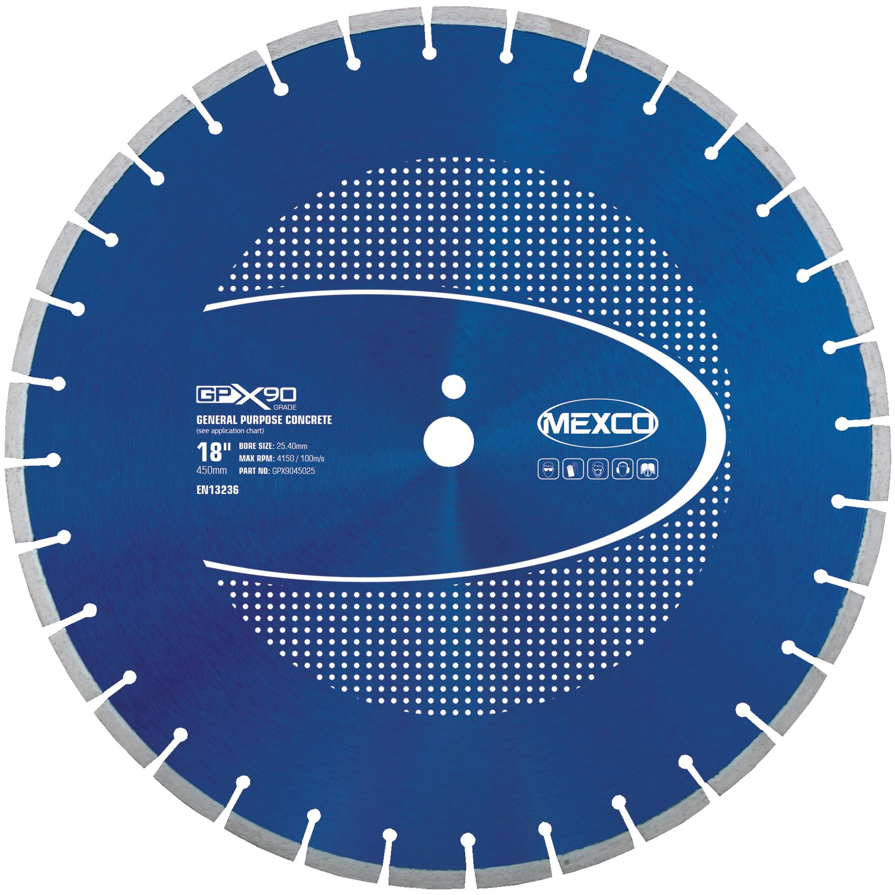 Mexco GPX90 General Purpose Diamond Blade, High-Performance Cutting Disc for Non-Abrasive Concrete Materials – 450mm, 10mm Segment Height, 25.4mm Bore