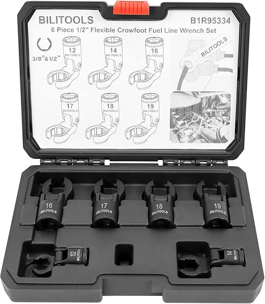 BILITOOLS FlexHead Crows Foot Line Wrench Set, 3/8'' & 1/2'' Drive