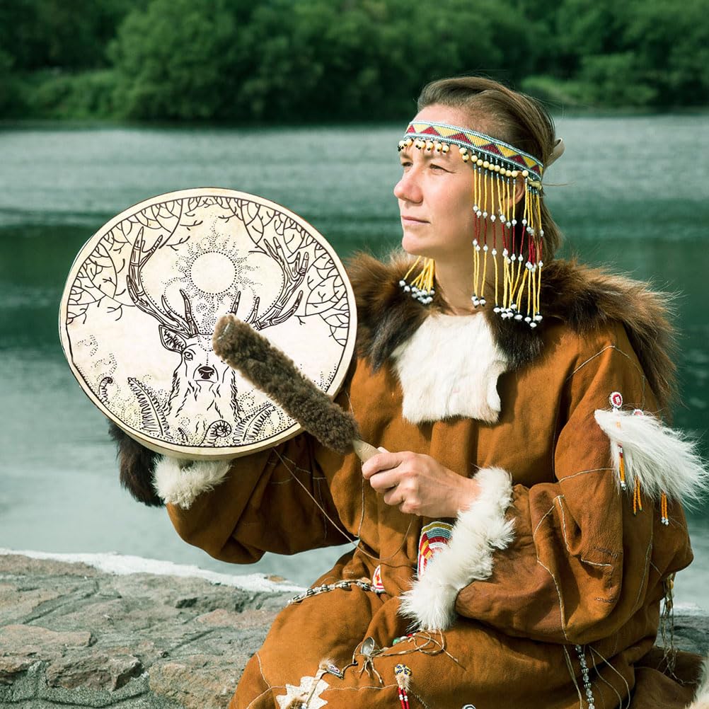 Shamanic Drum,Handmade Shaman Drum With Drum Stick,Spiritual Rain Drum,Sound Healer Chakra Drum,For Spiritual Music,Reflection,Meditation,Home Decor (Shaman Drum Deer) - Image 2