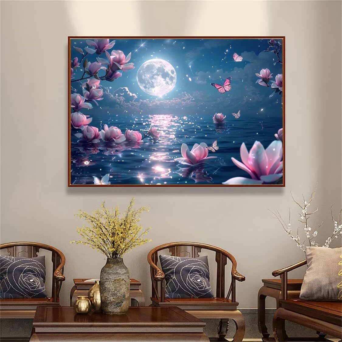 DIY Malarstwo diamentowe 5D, sztuka diamentowa, księżyc, magnolia, zestawy kwiatów dla dorosłych, sztuka ze strasu, płótno, haft, artykuły rzemieślnicze, dla dzieci i dorosłych, idealna dekoracja
